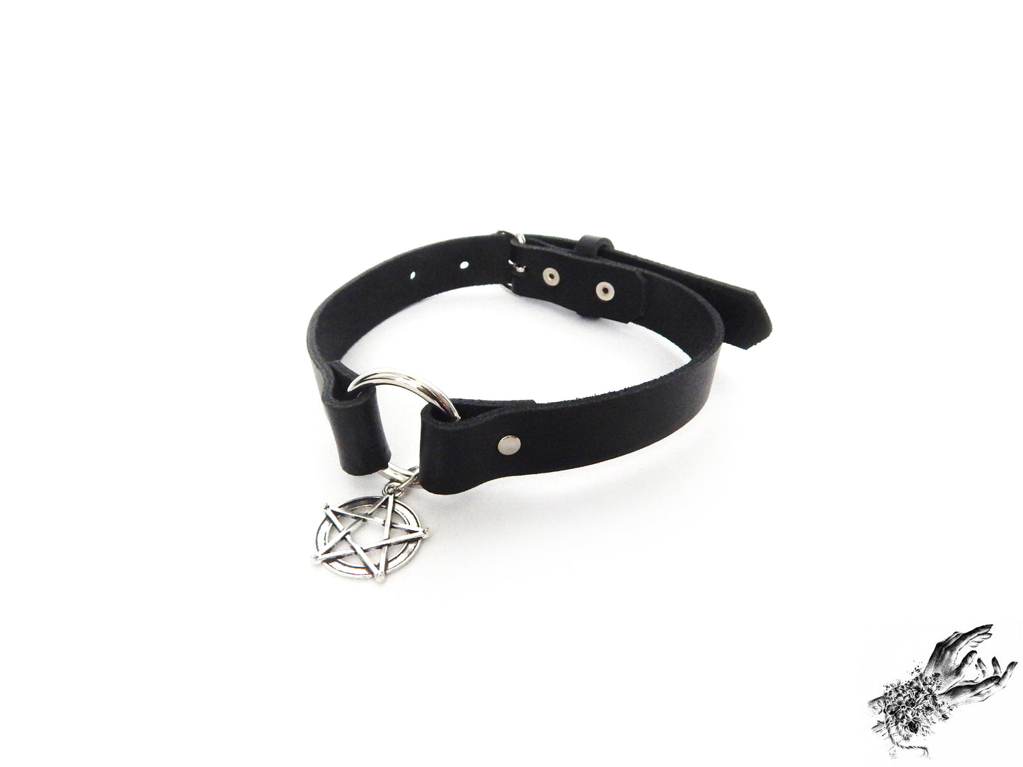 Black O Ring and Pentagram Choker - 8th Sin