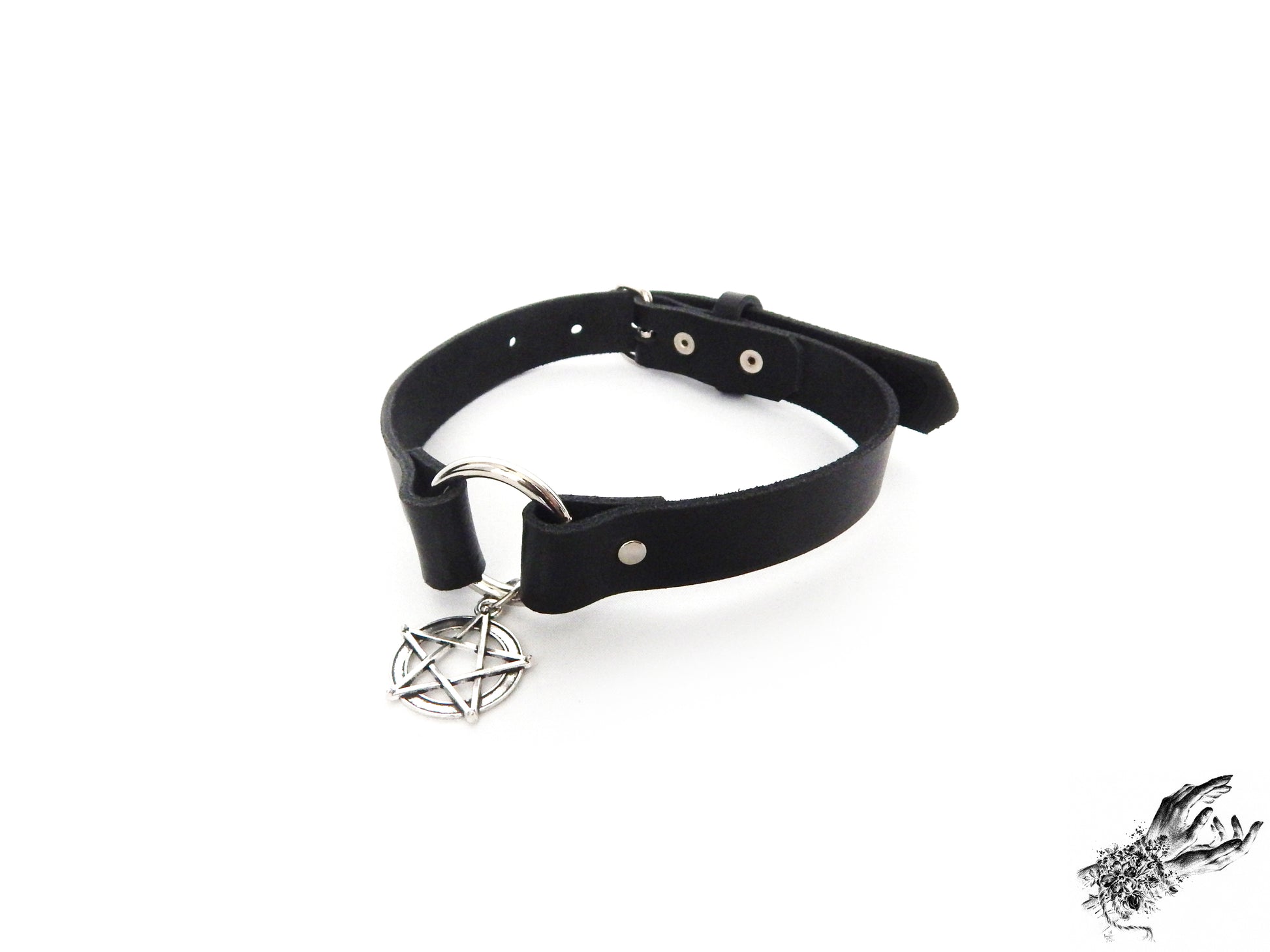 Black O Ring and Pentagram Choker - 8th Sin