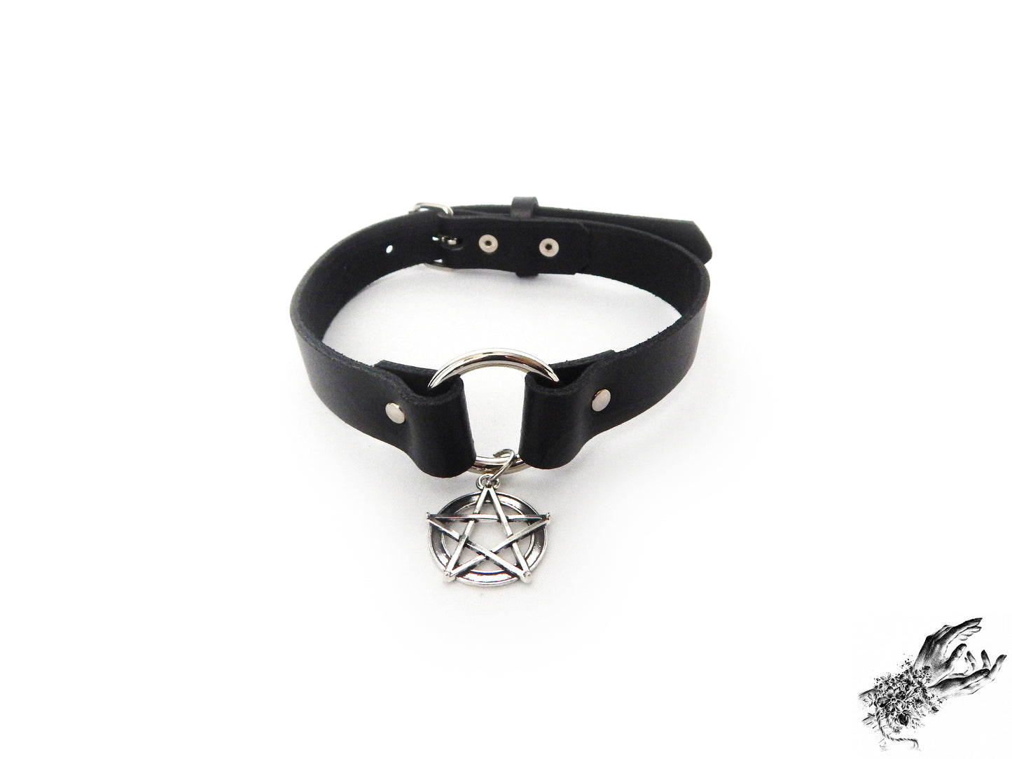 Black O Ring and Pentagram Choker - 8th Sin