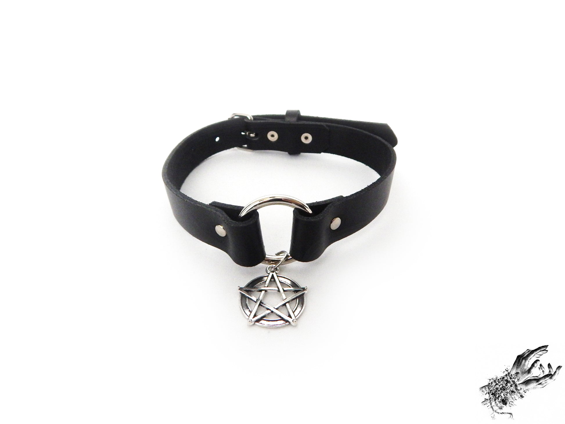 Black O Ring and Pentagram Choker - 8th Sin