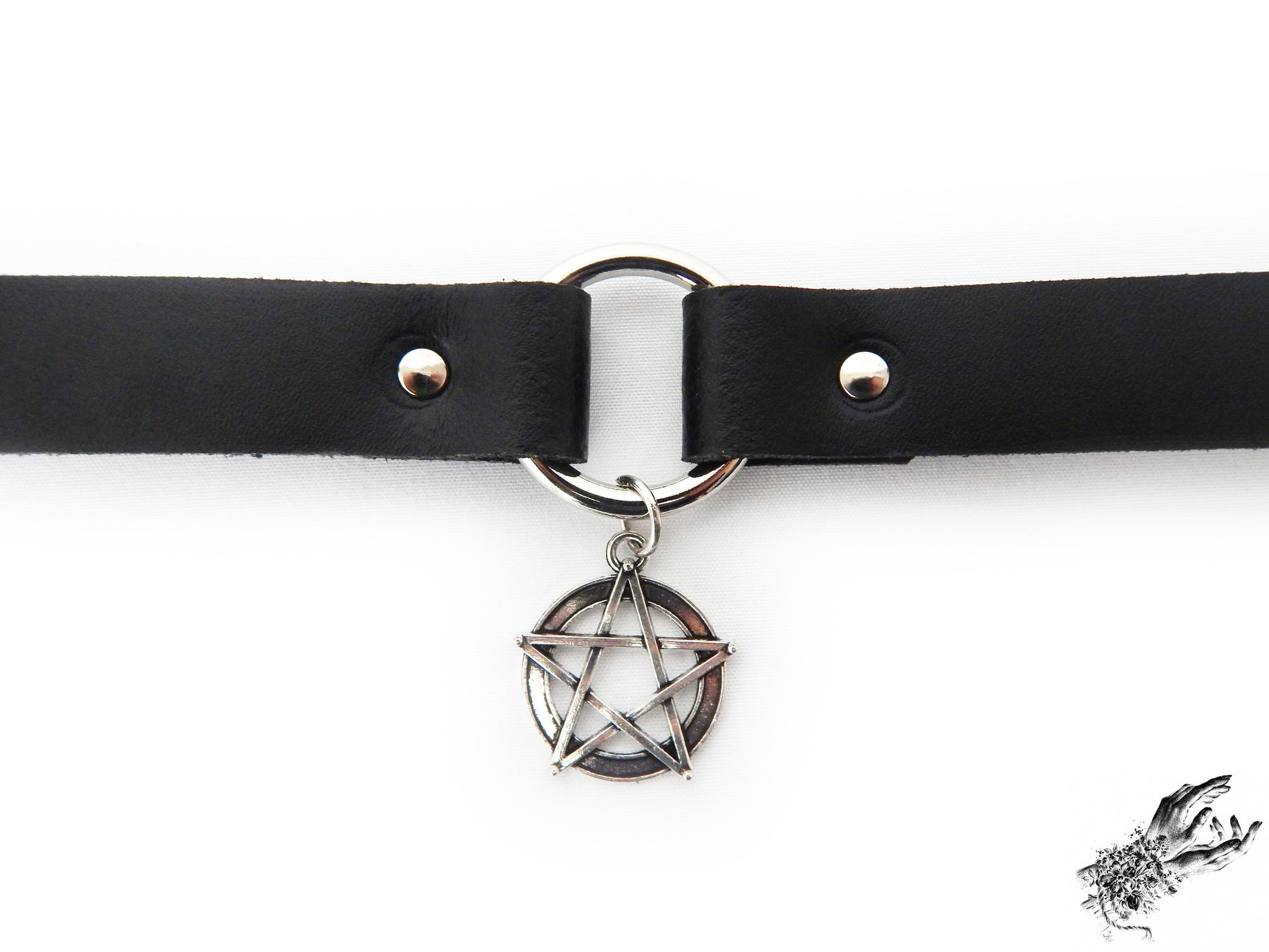Black O Ring and Pentagram Choker - 8th Sin