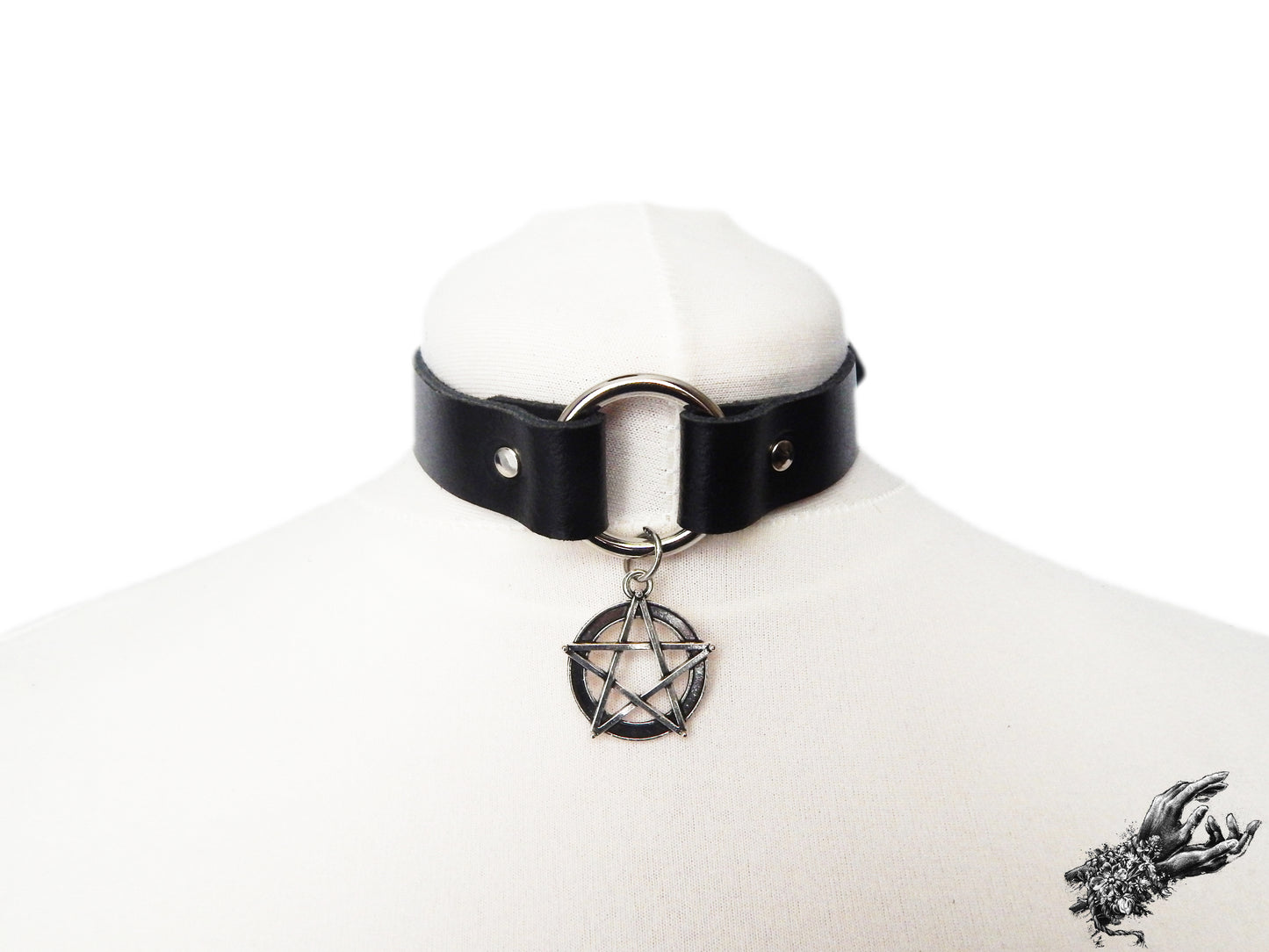 Black O Ring and Pentagram Choker - 8th Sin