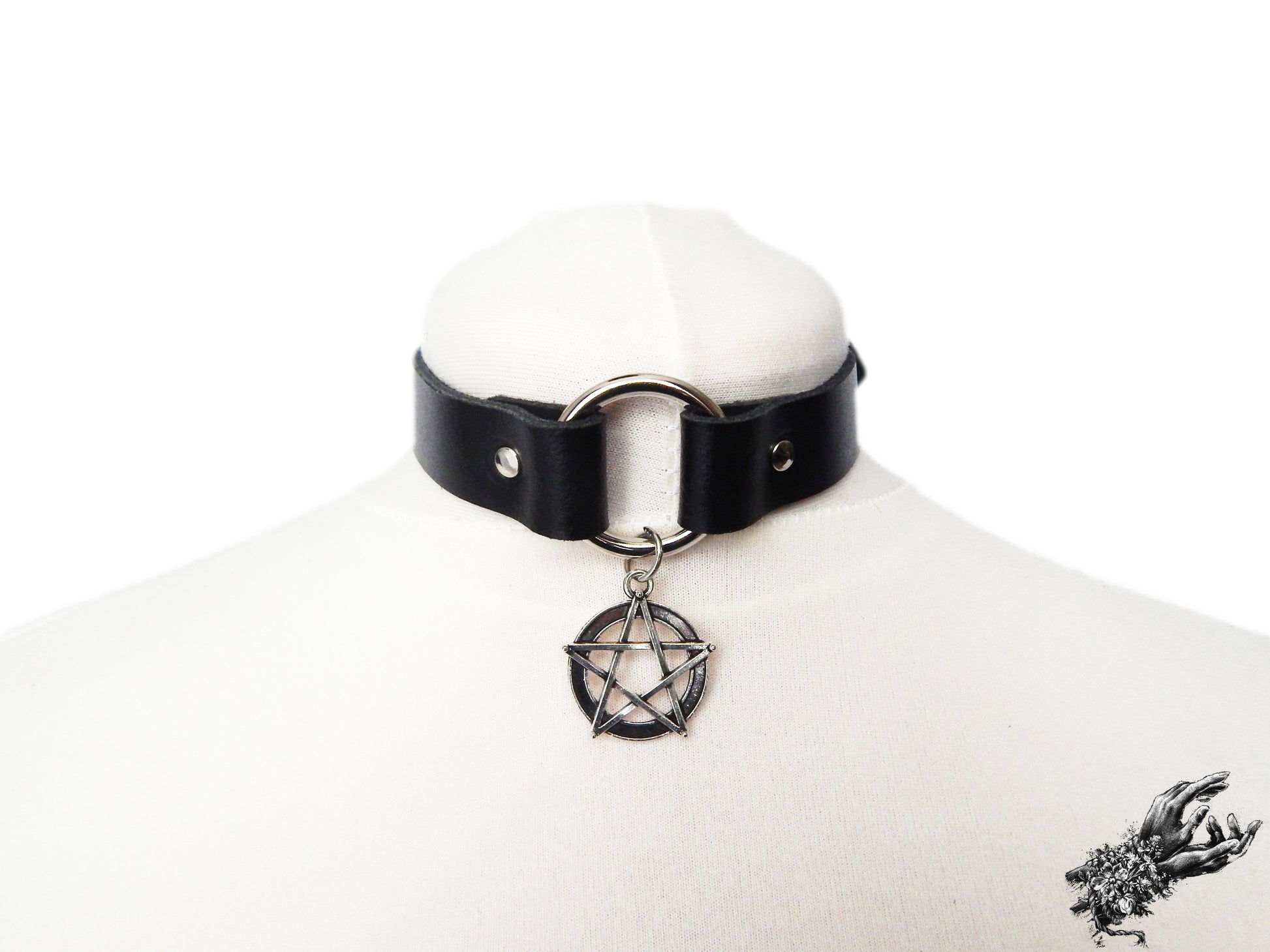 Black O Ring and Pentagram Choker - 8th Sin