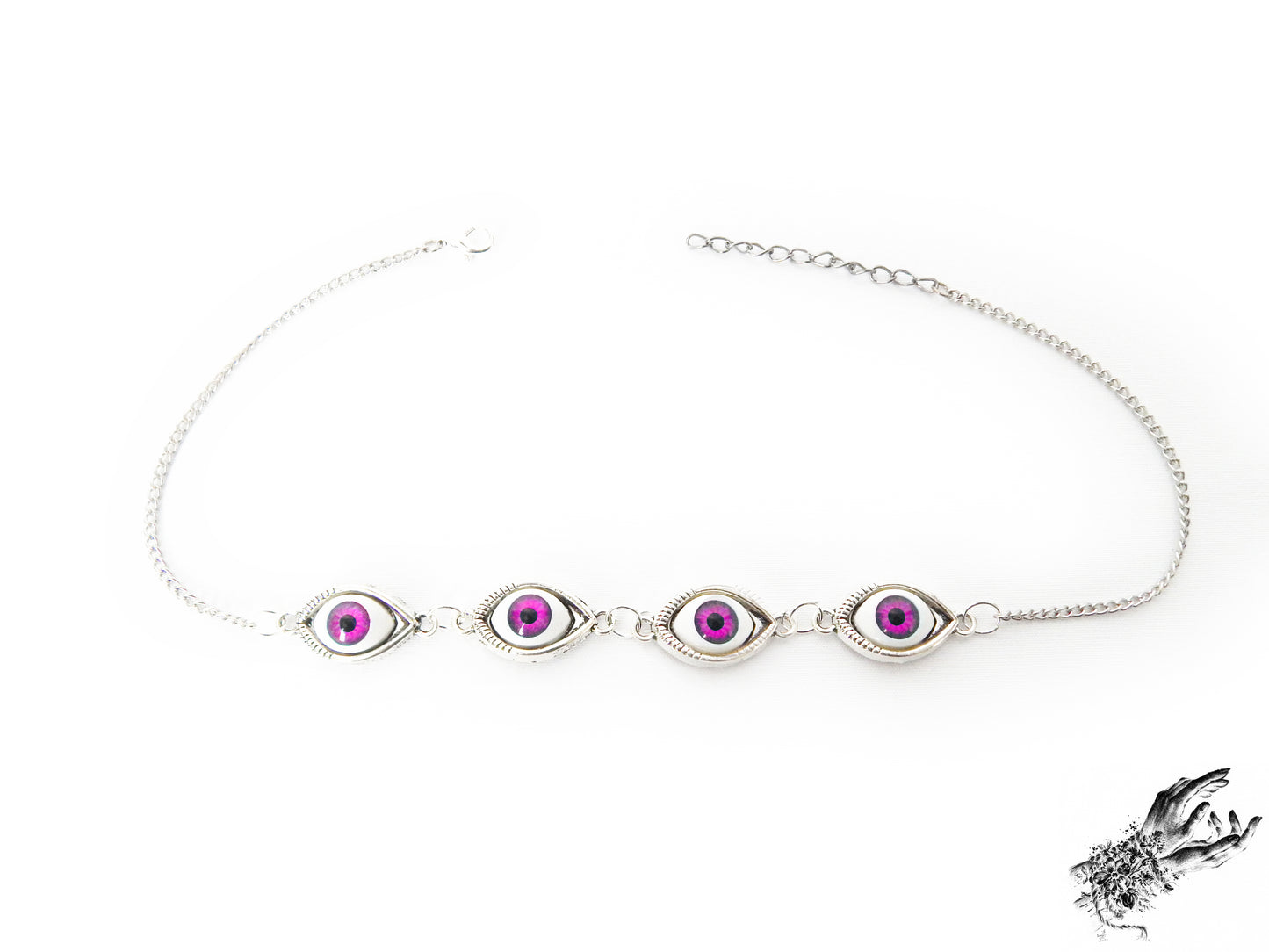 Antique Silver Evil Eye Choker Necklace