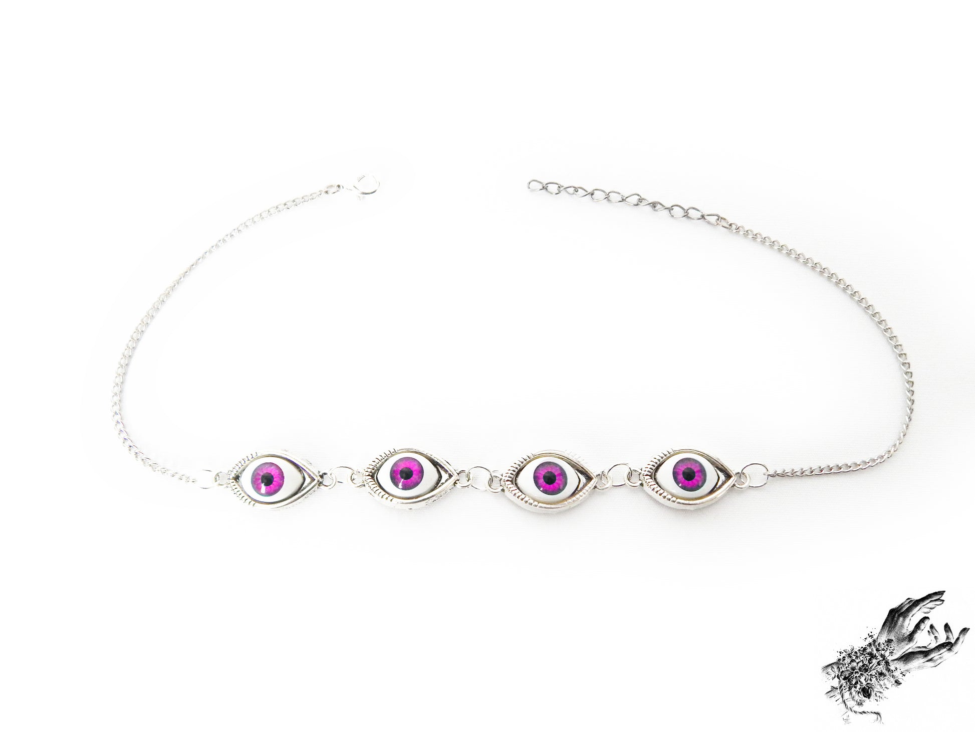 Antique Silver Evil Eye Choker Necklace - 8th Sin