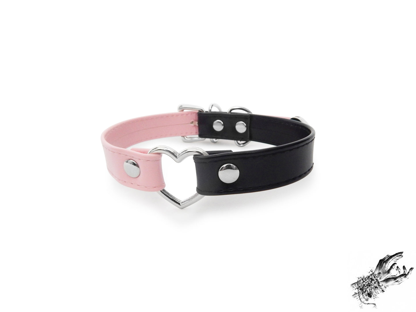 Half Black and Half Pink Heart Ring Choker - 8th Sin
