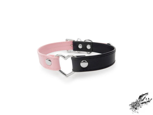 Half Black and Half Pink Heart Ring Choker - 8th Sin