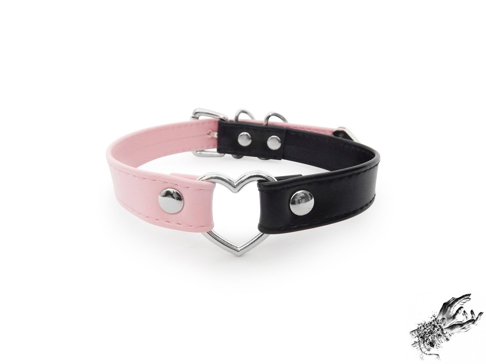 Half Black and Half Pink Heart Ring Choker - 8th Sin