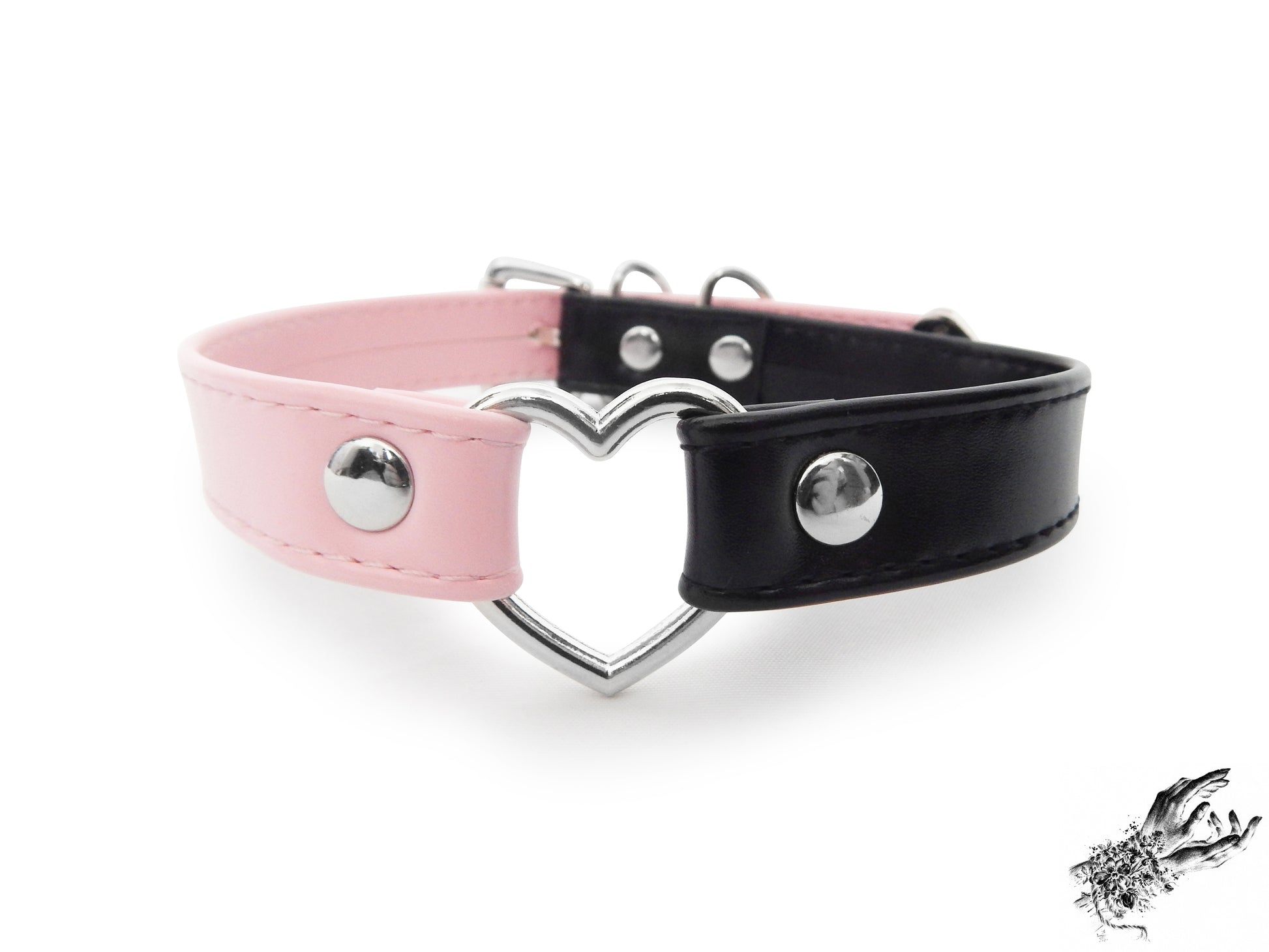Half Black and Half Pink Heart Ring Choker - 8th Sin