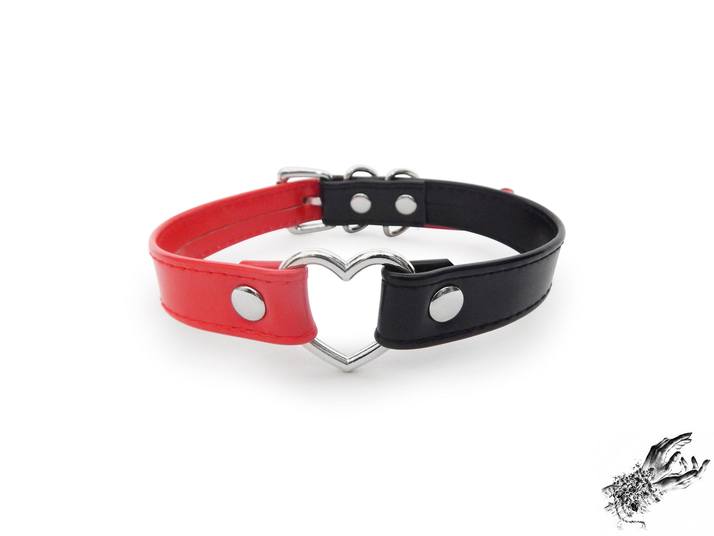 Half Black and Half Red Heart Ring Choker