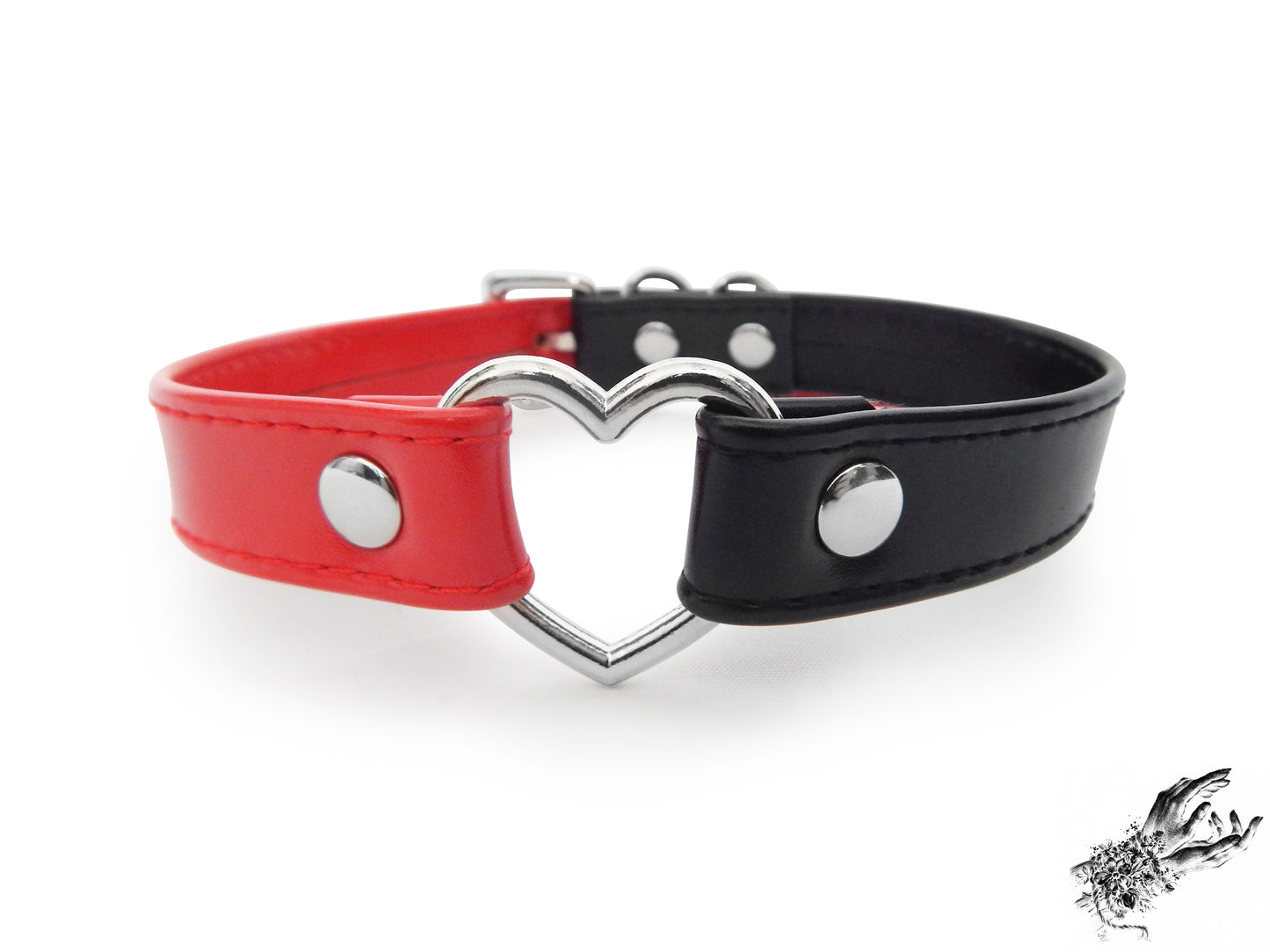 Half Black and Half Red Heart Ring Choker