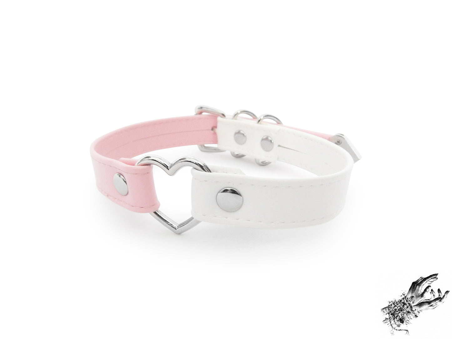 Half Pink and Half White Heart Ring Choker