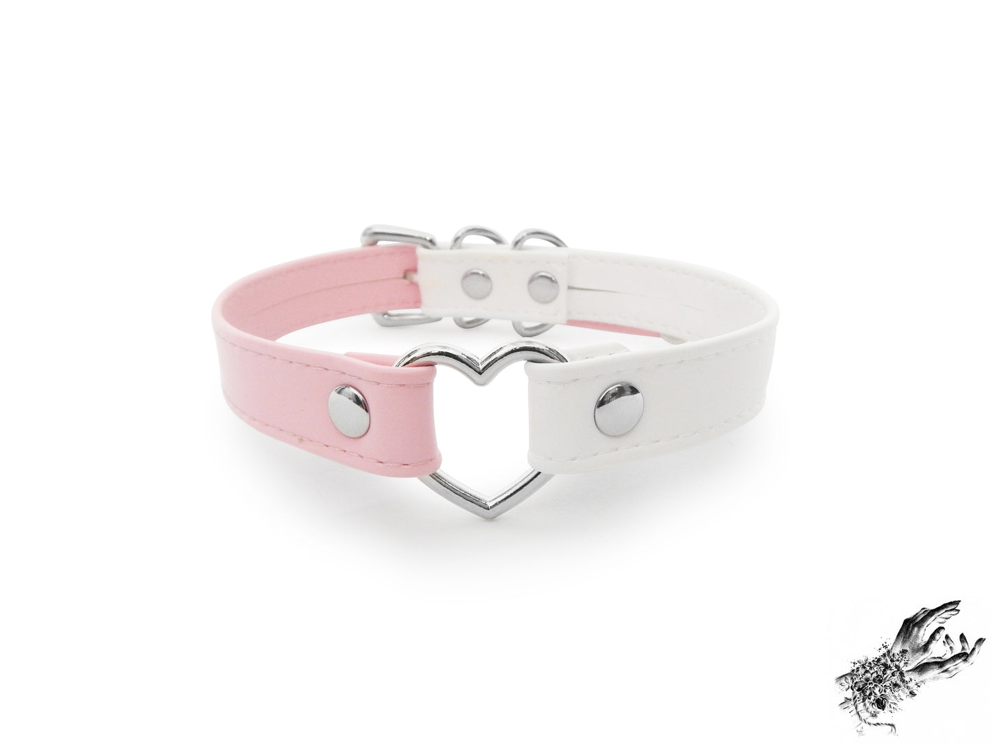 Half Pink and Half White Heart Ring Choker