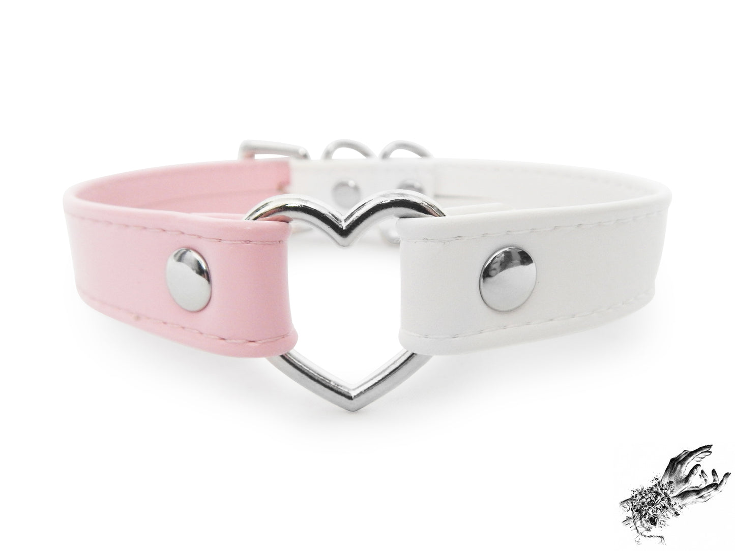 Half Pink and Half White Heart Ring Choker