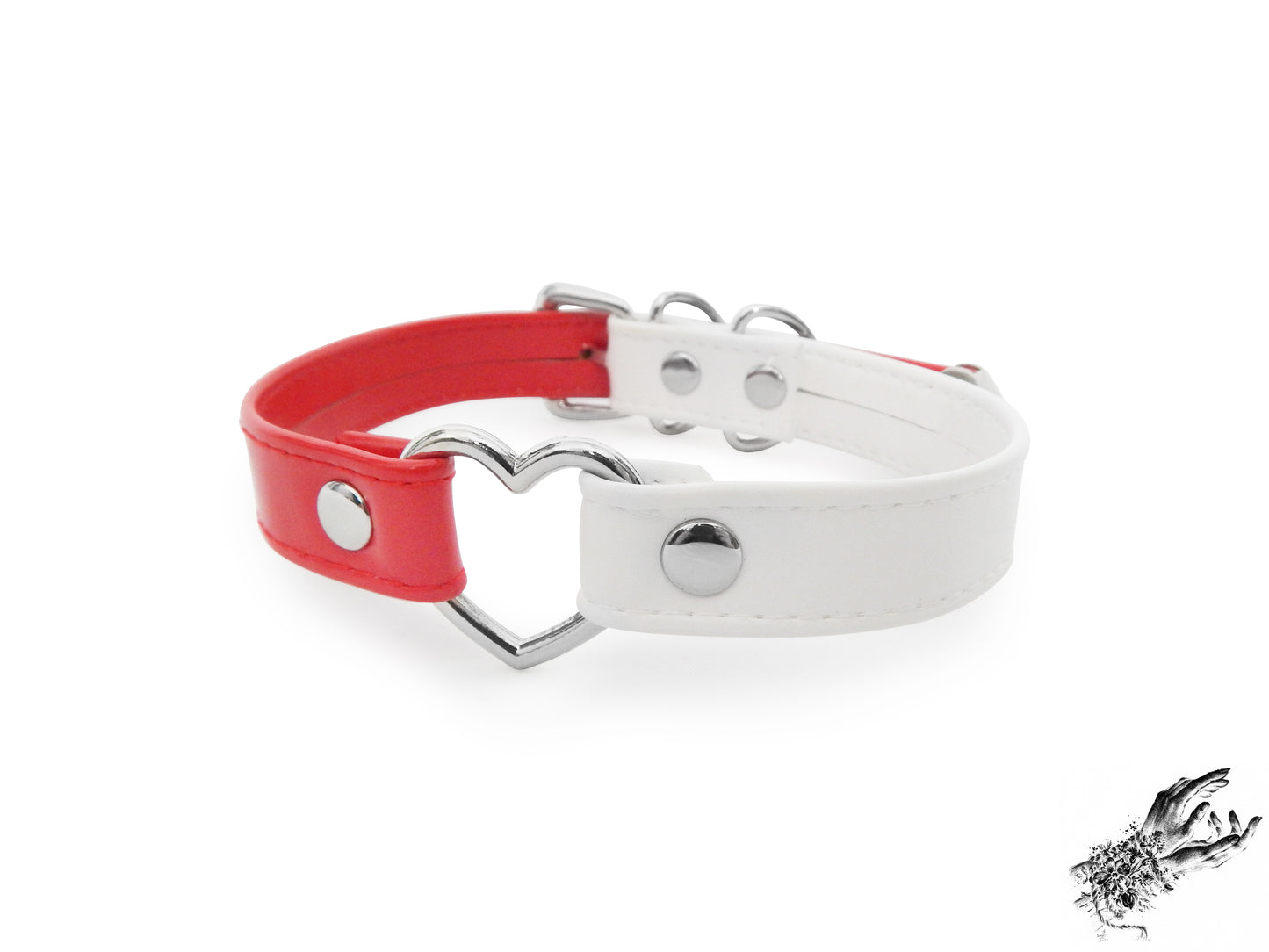 Half Red and Half White Heart Ring Choker