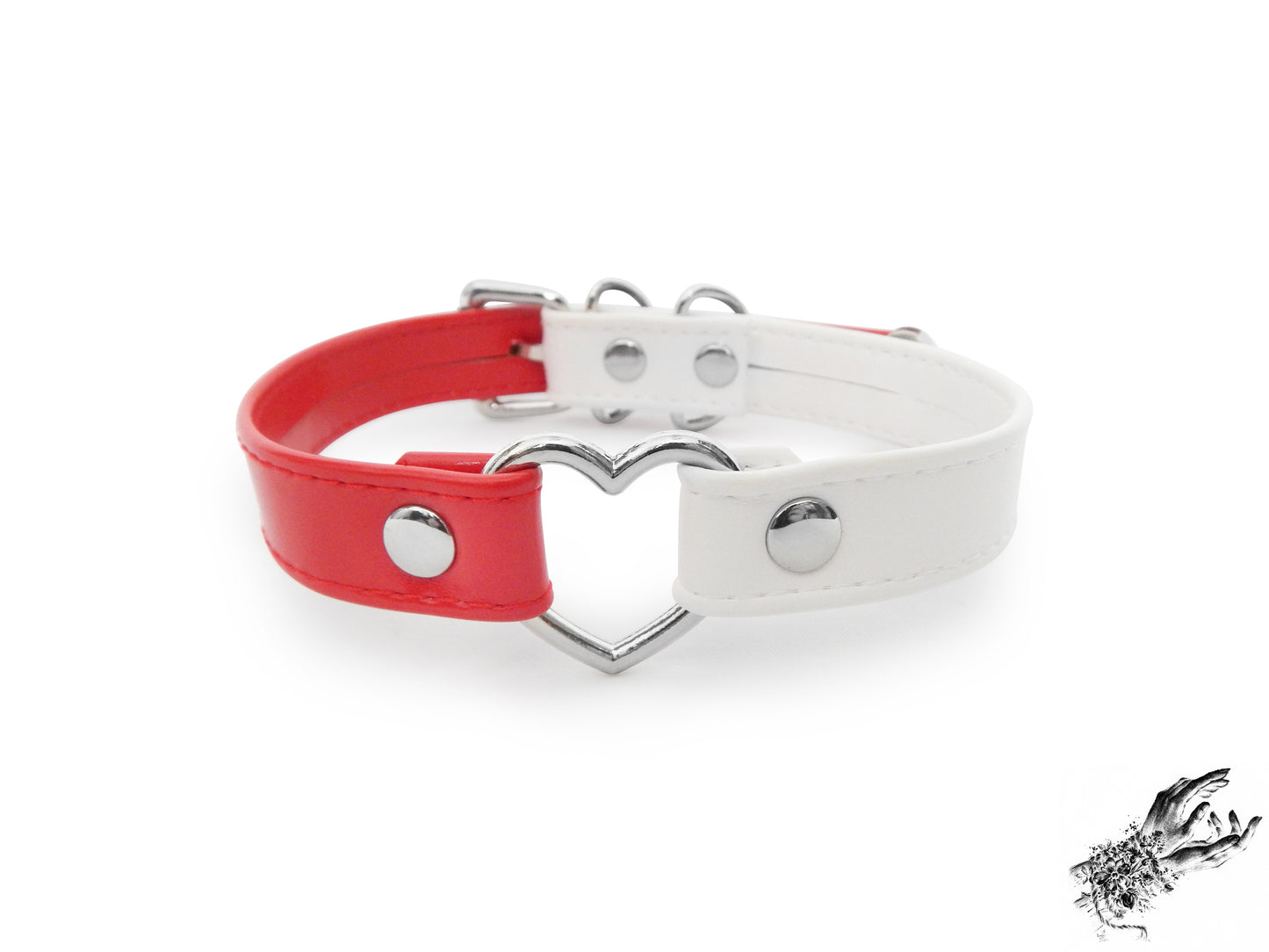 Half Red and Half White Heart Ring Choker