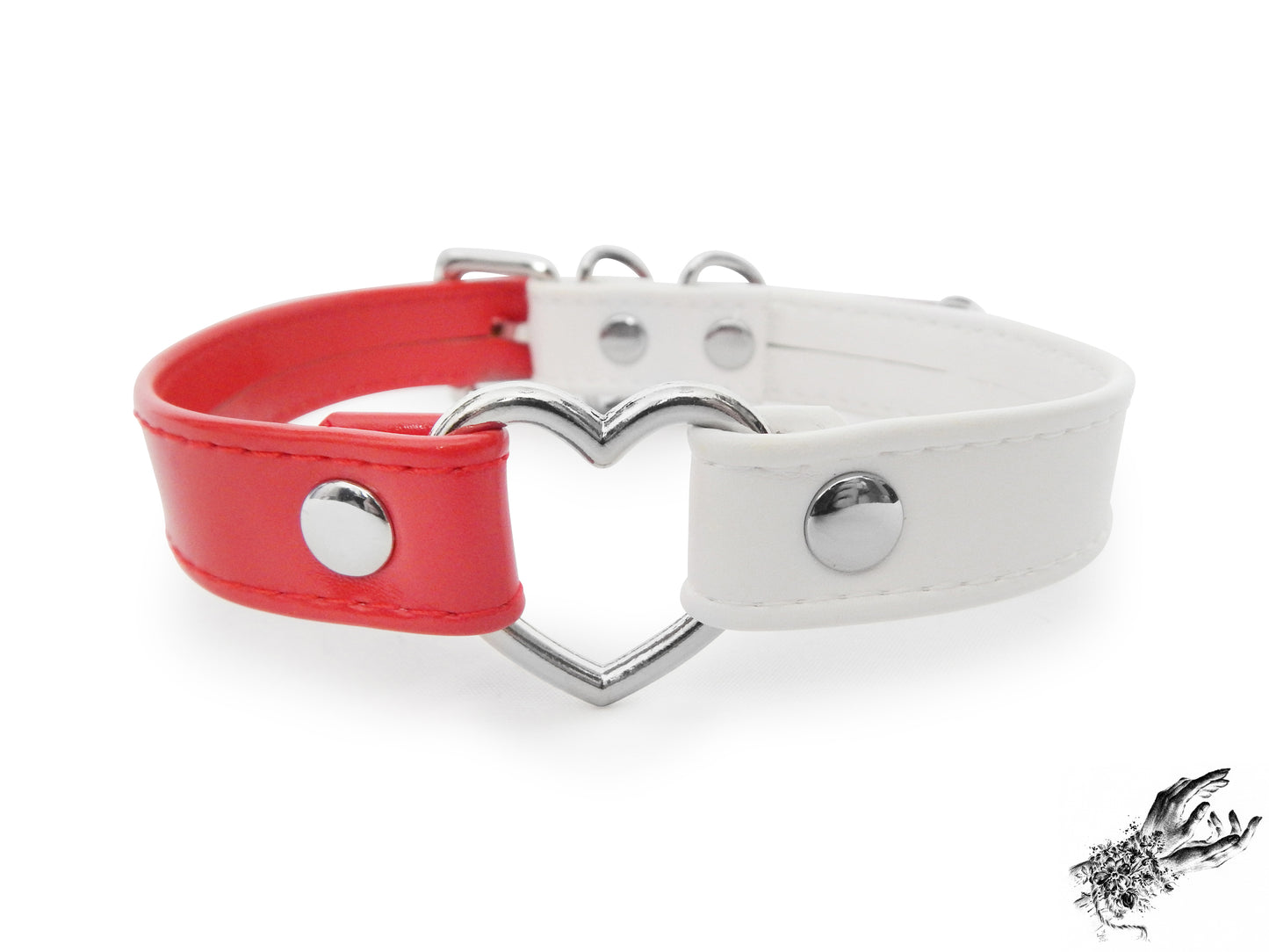 Half Red and Half White Heart Ring Choker