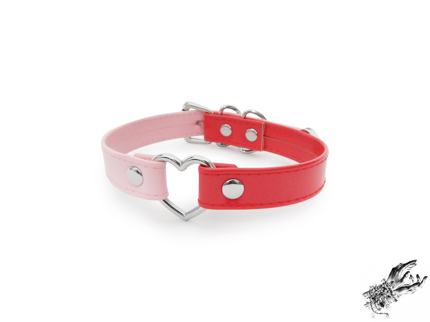 Half Pink and Half Red Heart Ring Choker