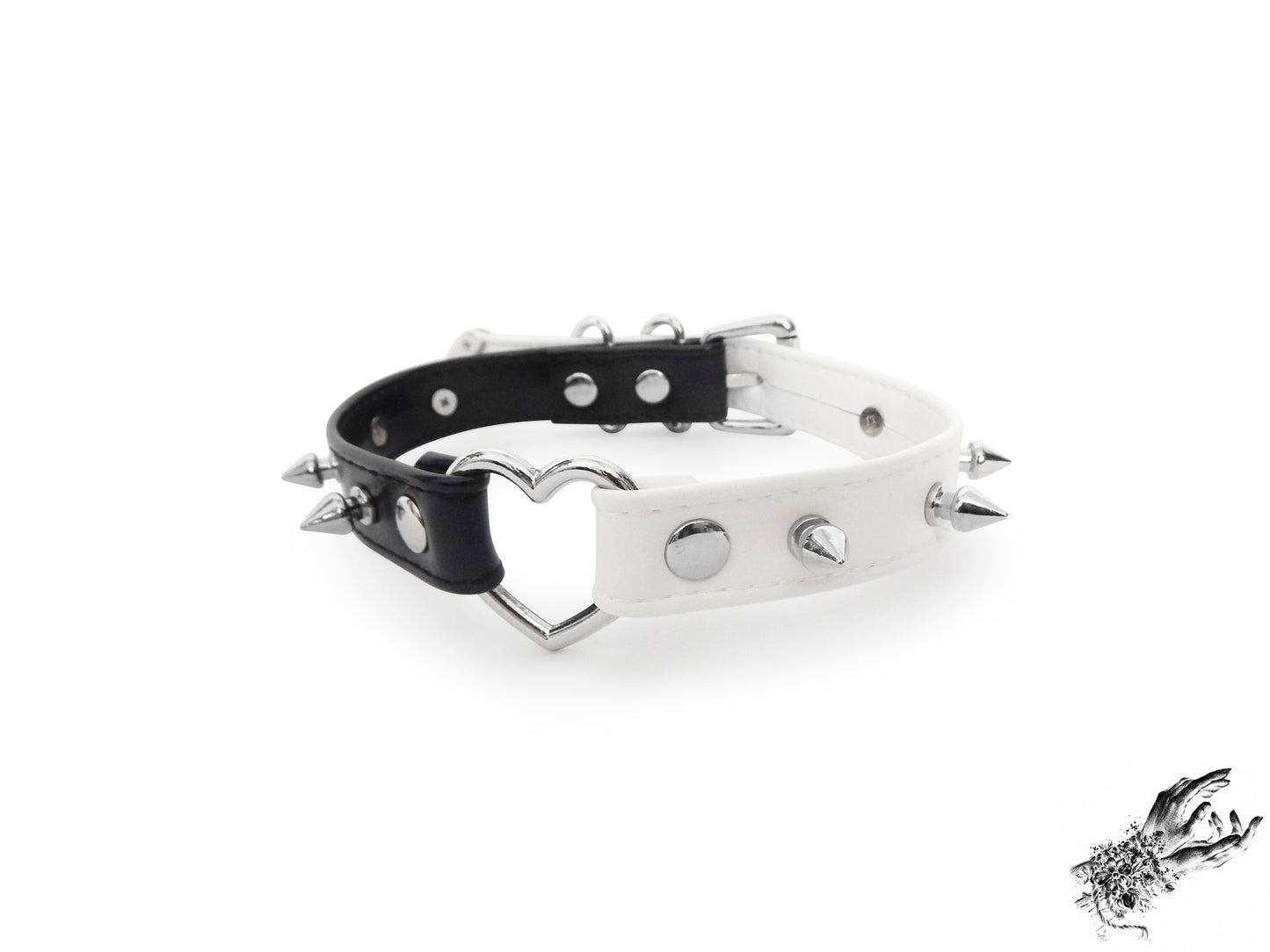 Half Black and Half White Studded Heart Ring Choker