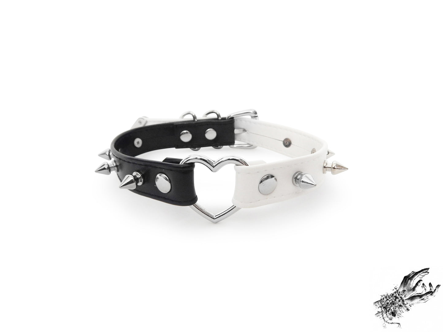 Half Black and Half White Studded Heart Ring Choker