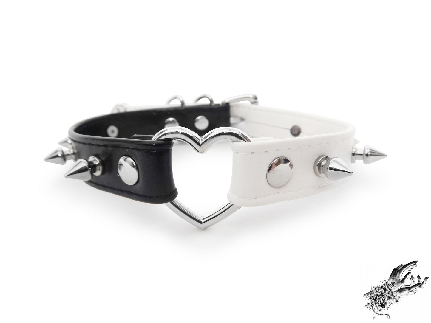 Half Black and Half White Studded Heart Ring Choker