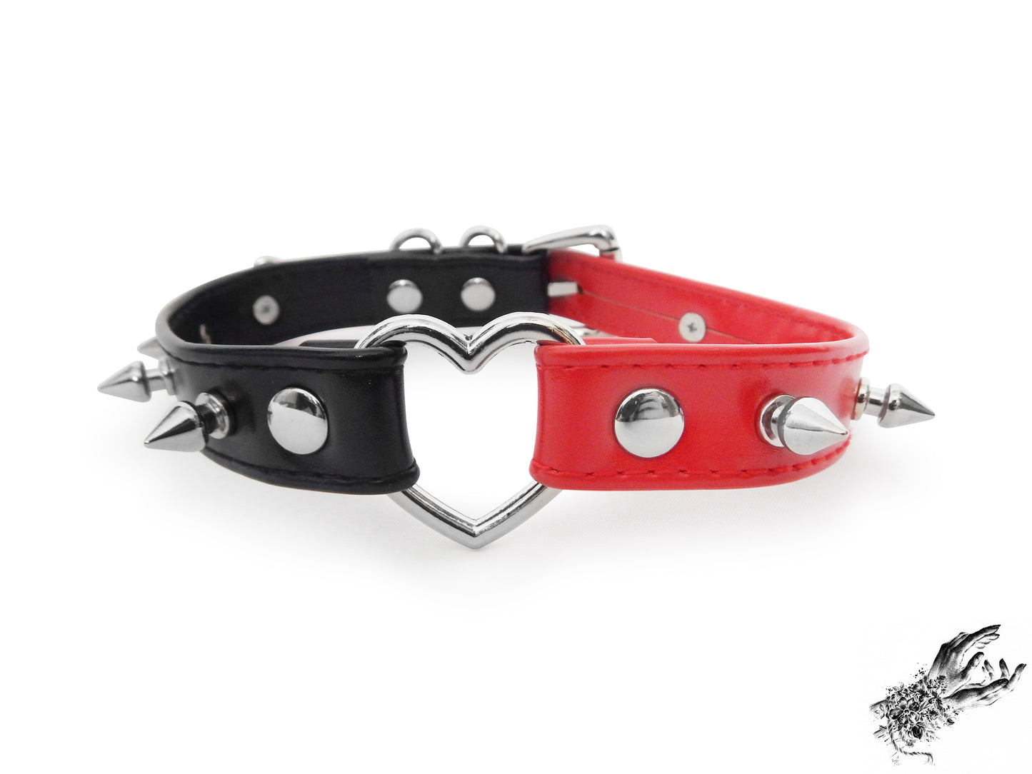 Half Black and Half Red Studded Heart Ring Choker