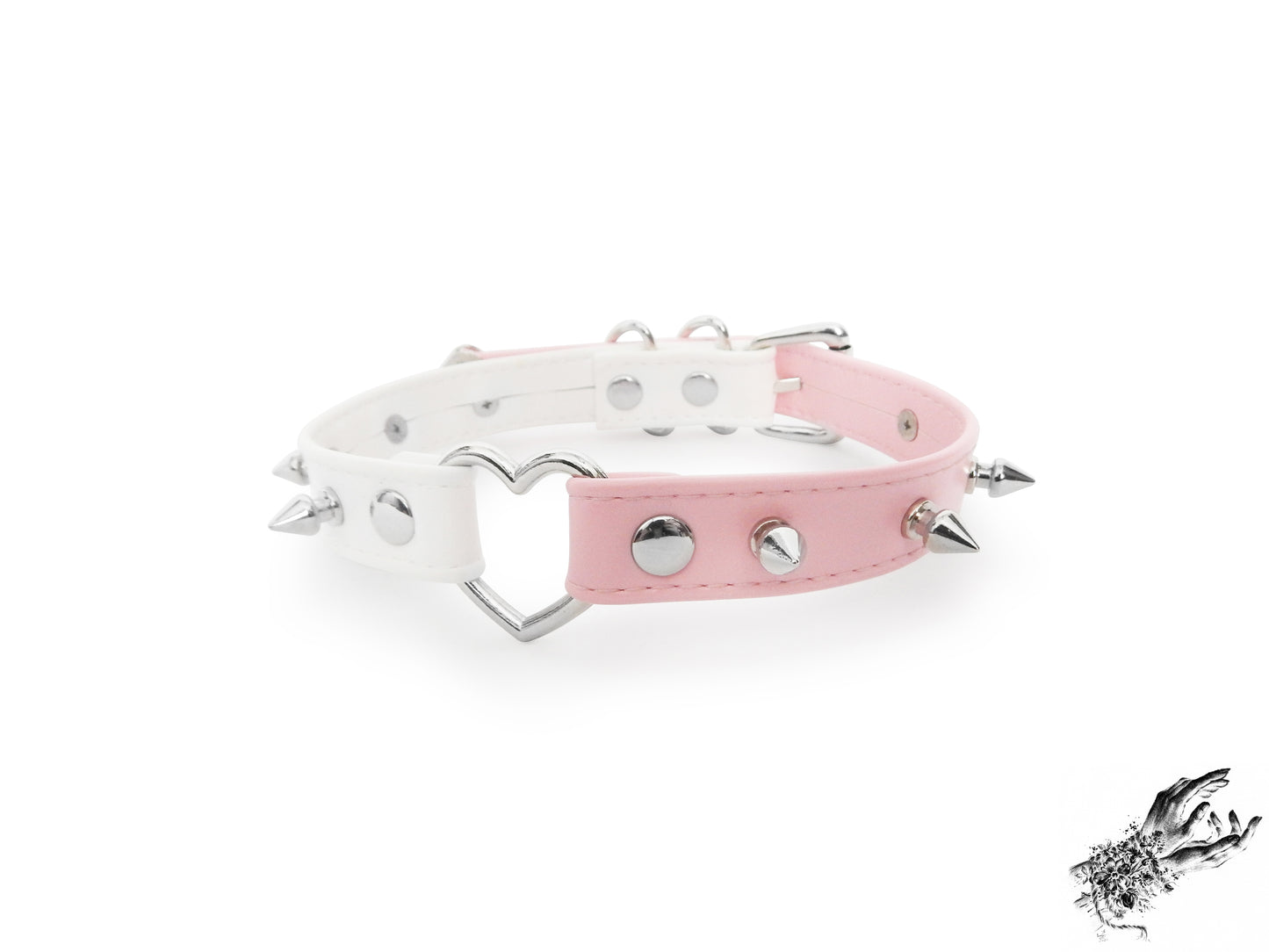 Half Pink and Half White Studded Heart Ring Choker