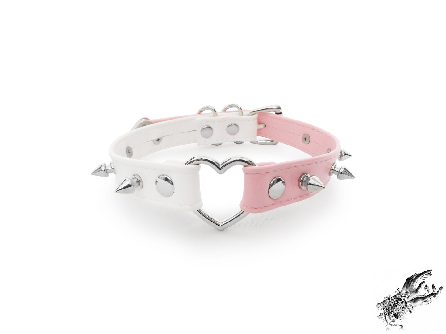 Half Pink and Half White Studded Heart Ring Choker