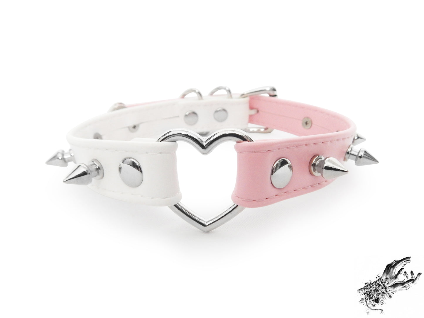 Half Pink and Half White Studded Heart Ring Choker