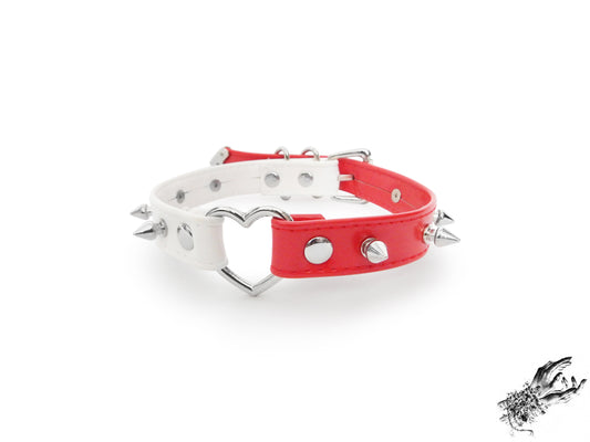 Half Red and Half White Studded Heart Ring Choker