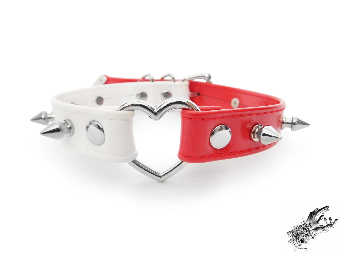 Half Red and Half White Studded Heart Ring Choker