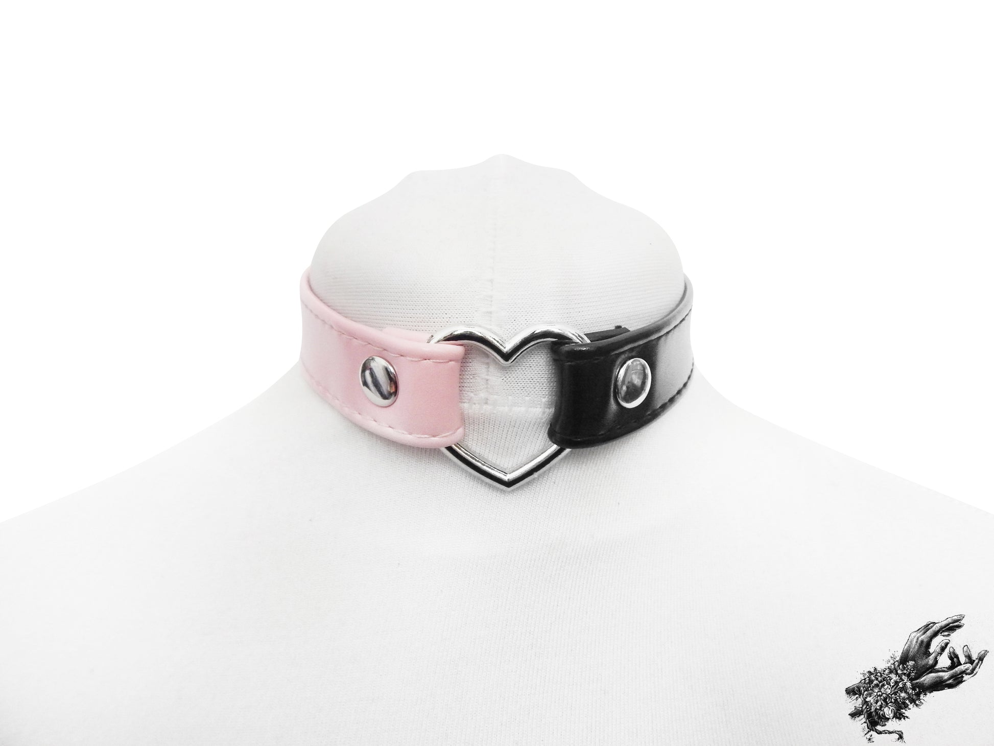 Half Black and Half Pink Heart Ring Choker - 8th Sin