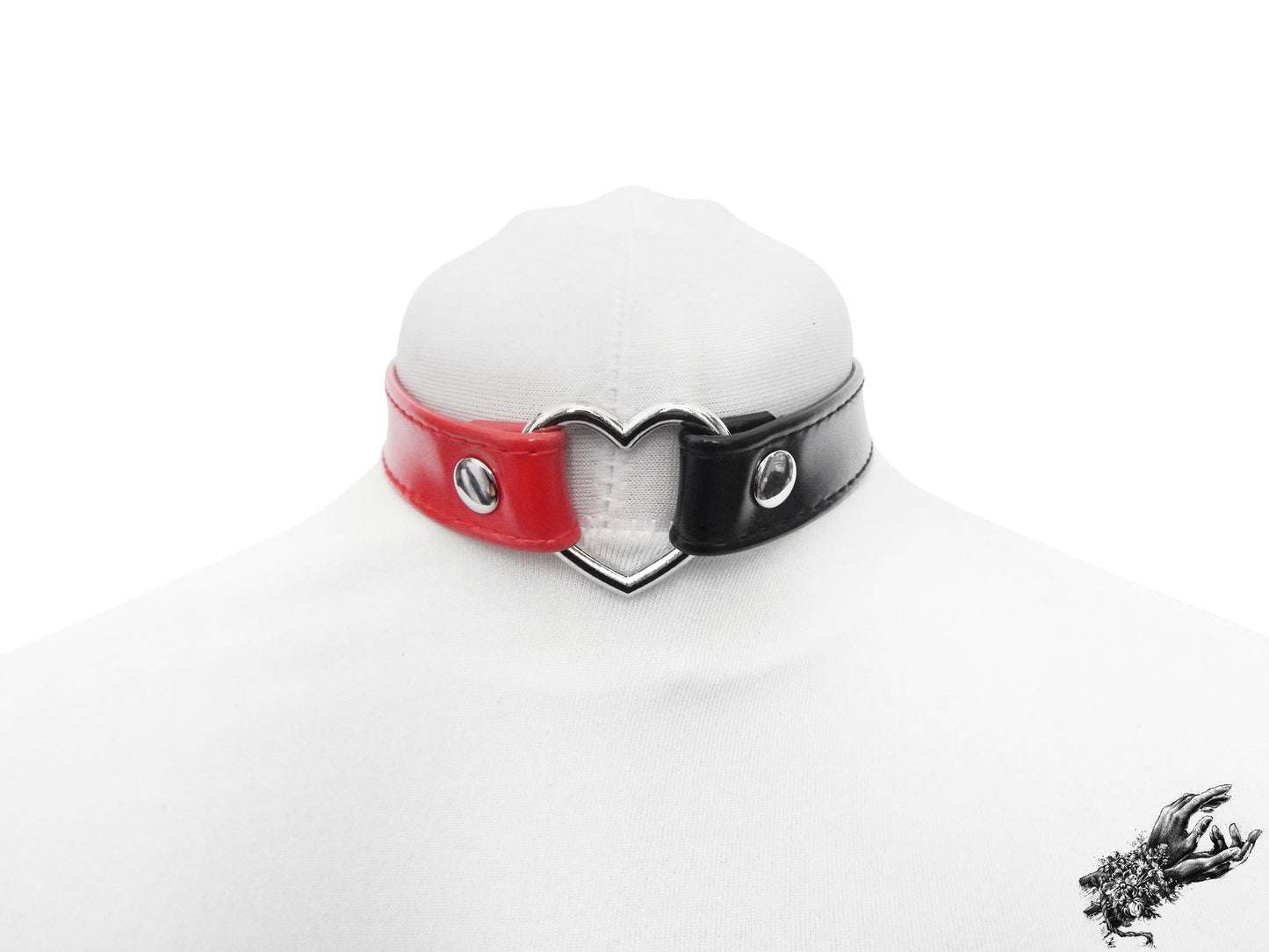 Half Black and Half Red Heart Ring Choker