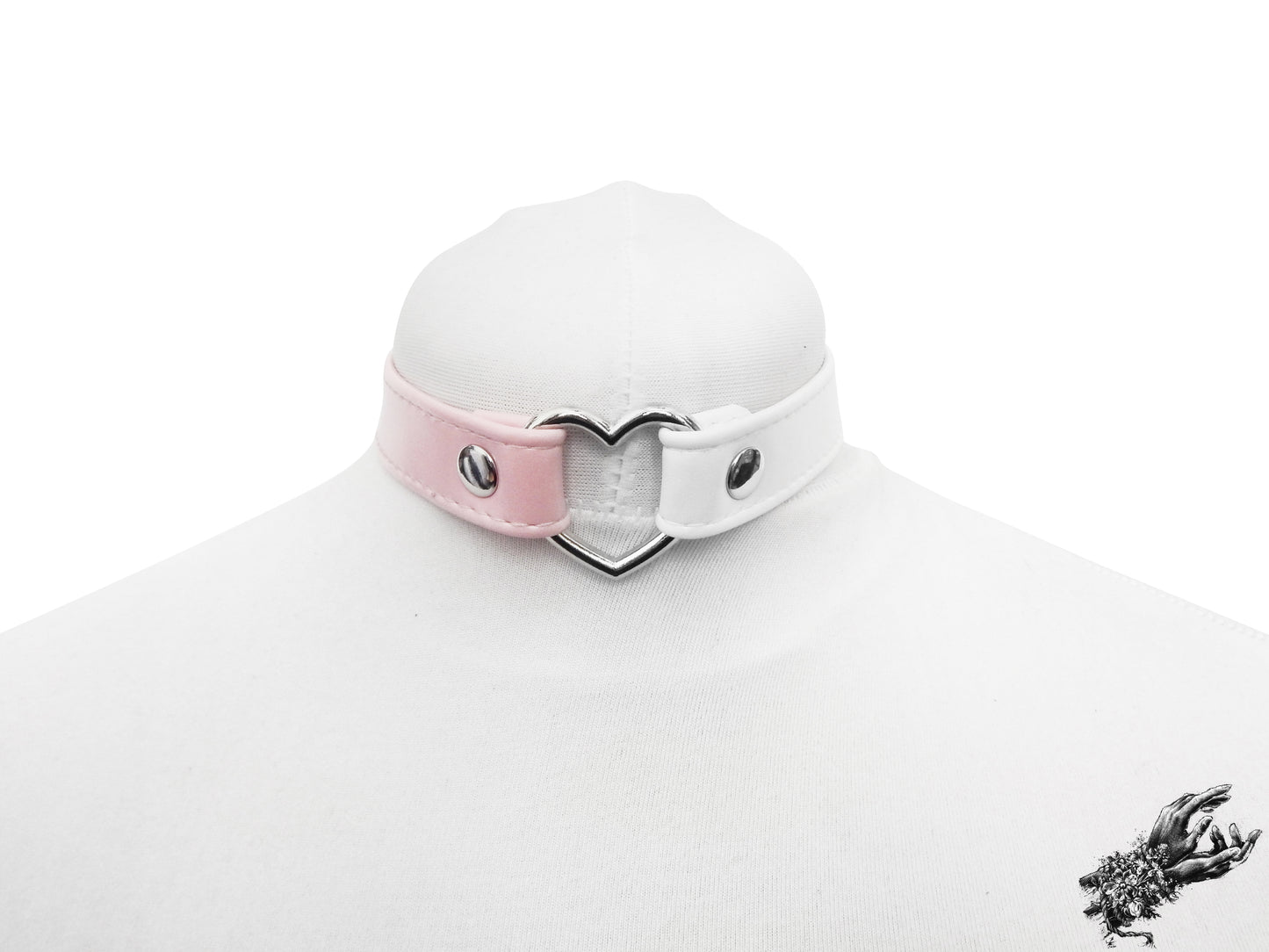 Half Pink and Half White Heart Ring Choker