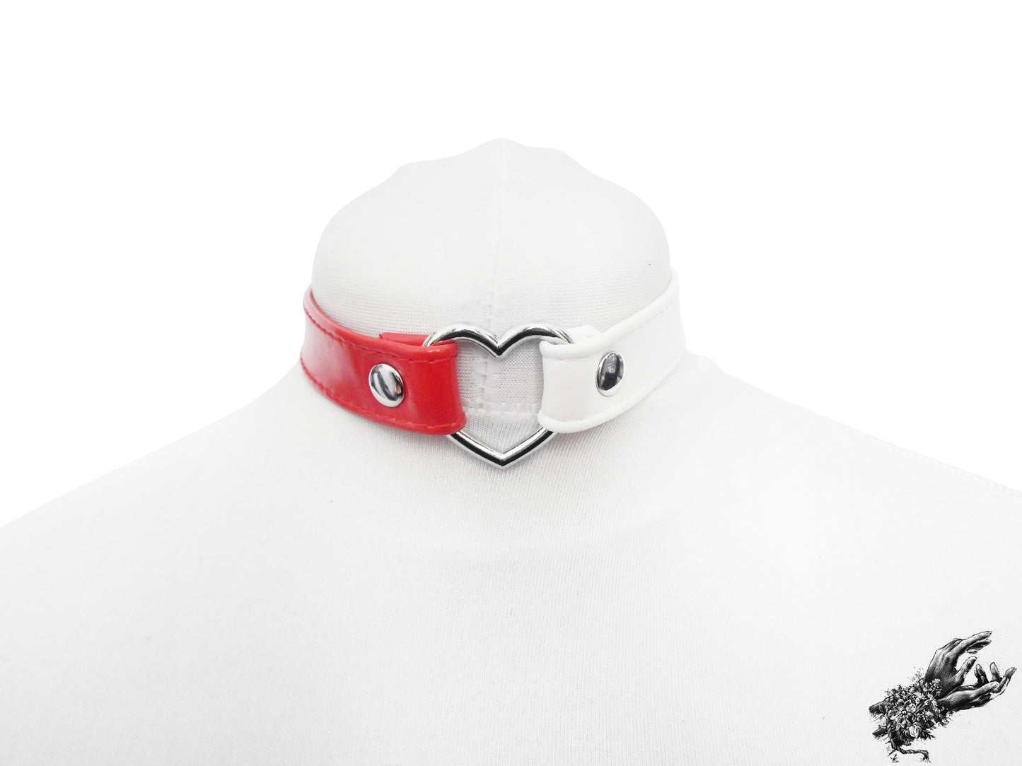 Half Red and Half White Heart Ring Choker