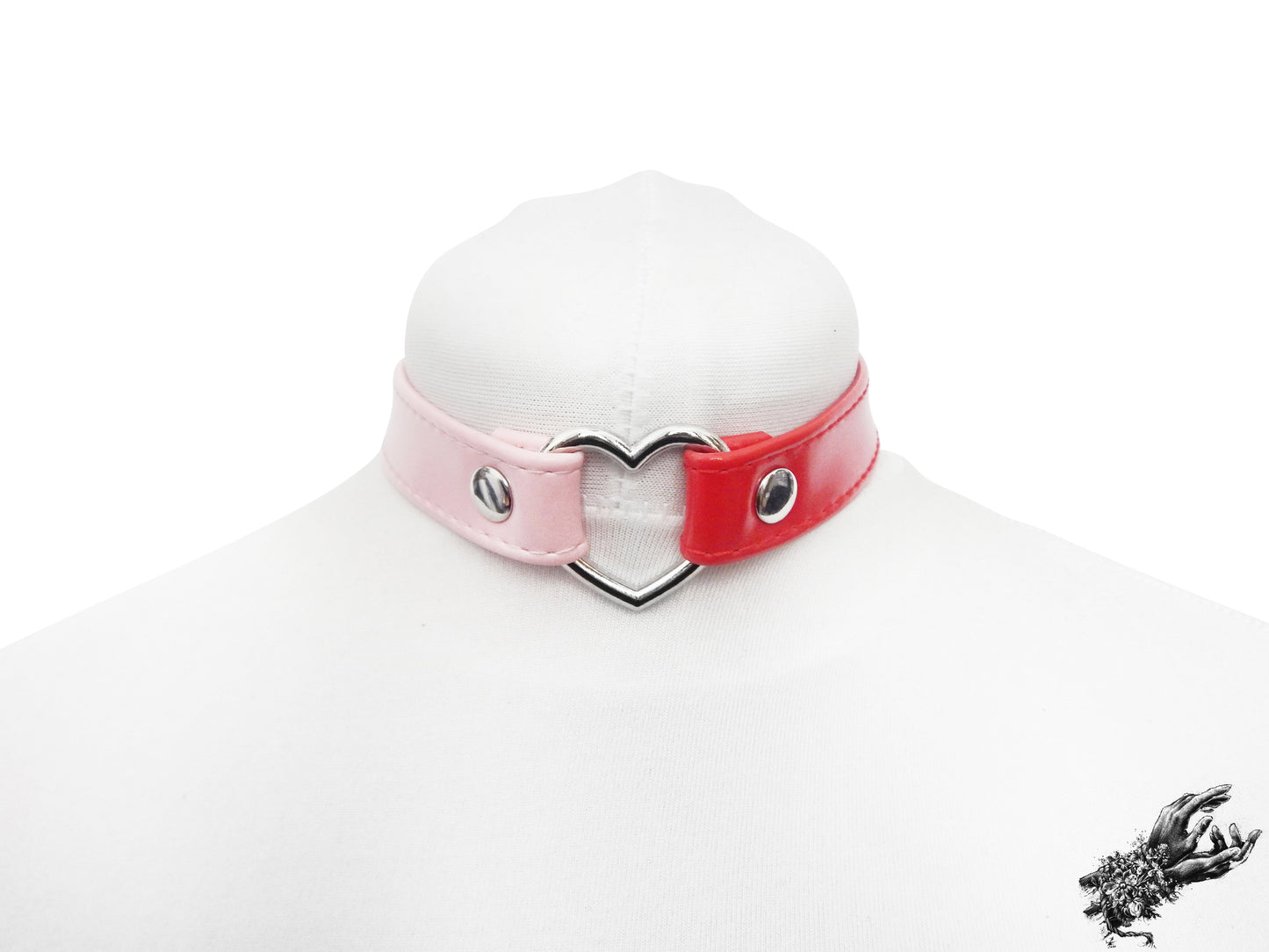 Half Pink and Half Red Heart Ring Choker