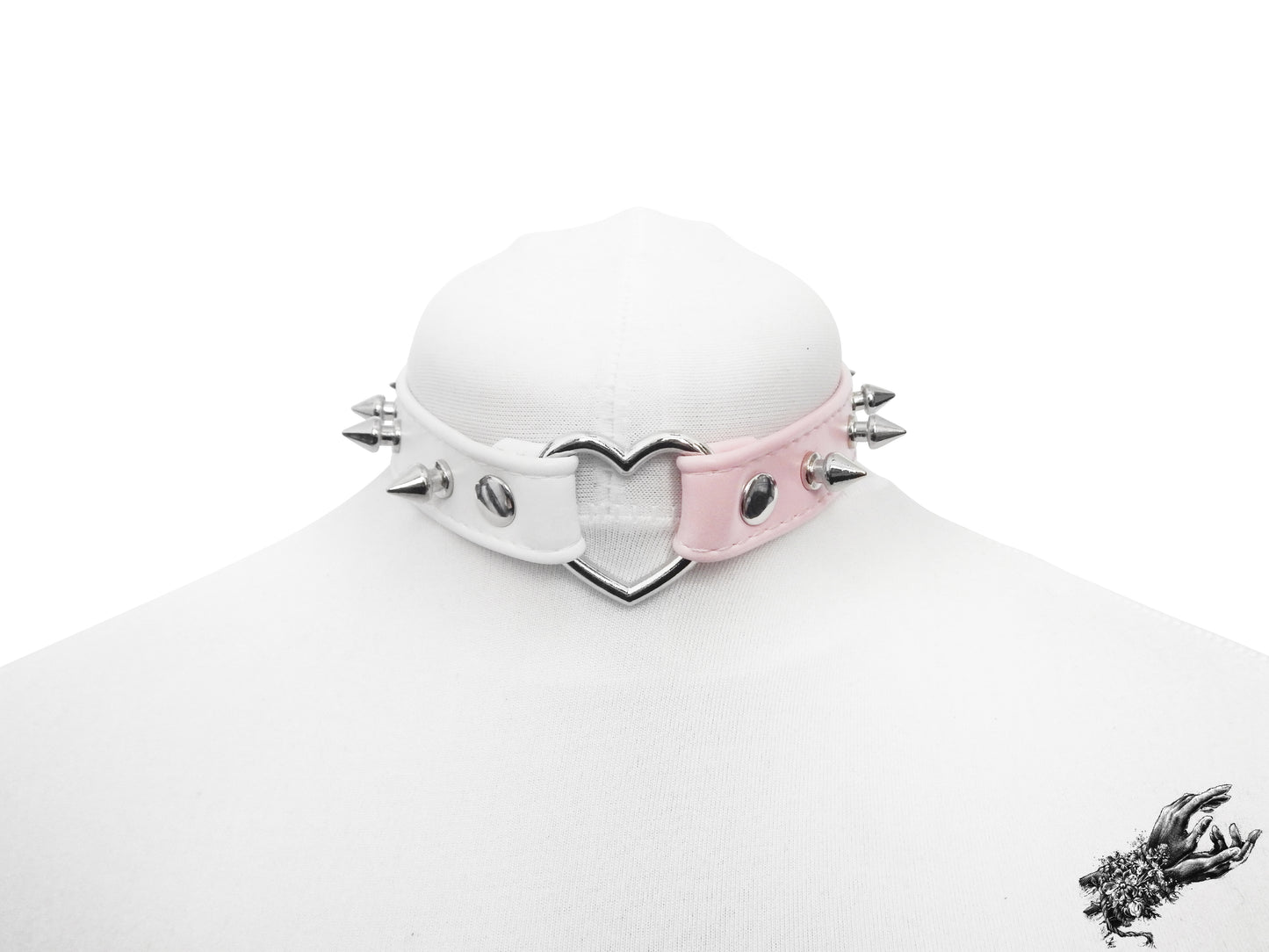 Half Pink and Half White Studded Heart Ring Choker