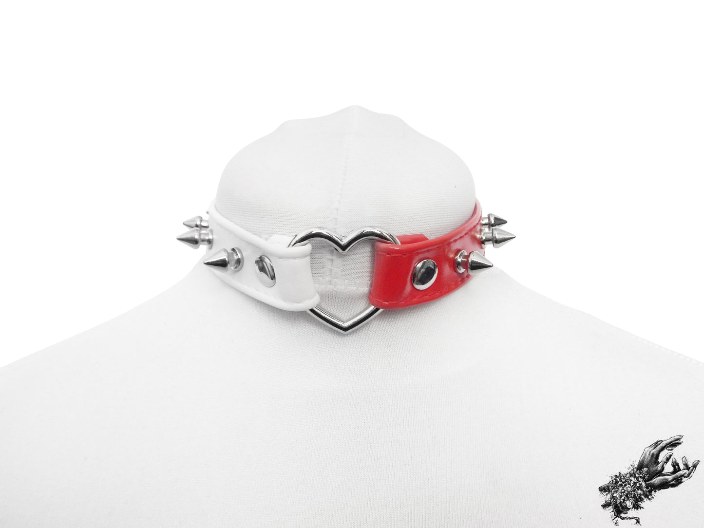 Half Red and Half White Studded Heart Ring Choker