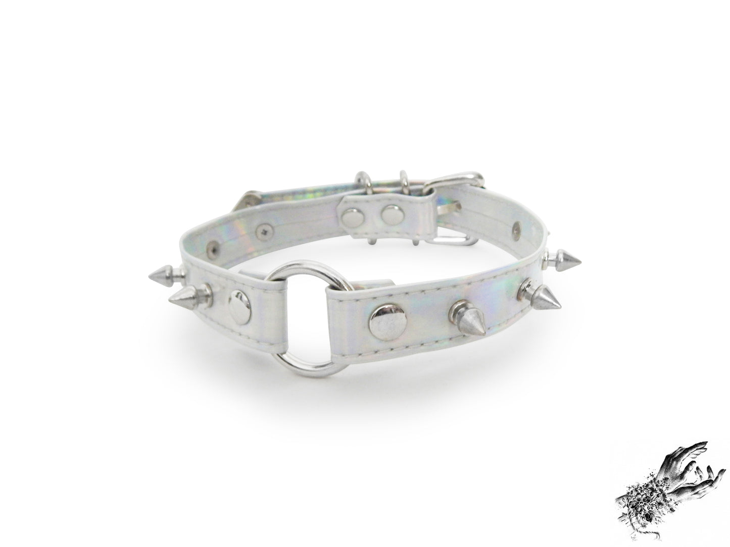 Holographic Silver Studded O Ring Choker