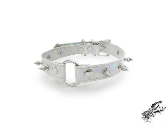 Holographic Silver Studded O Ring Choker - LARGE SIZE