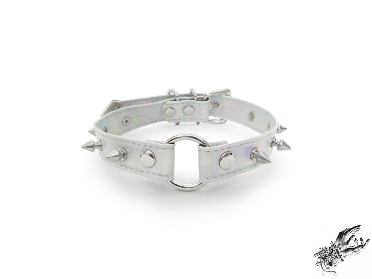 Holographic Silver Studded O Ring Choker