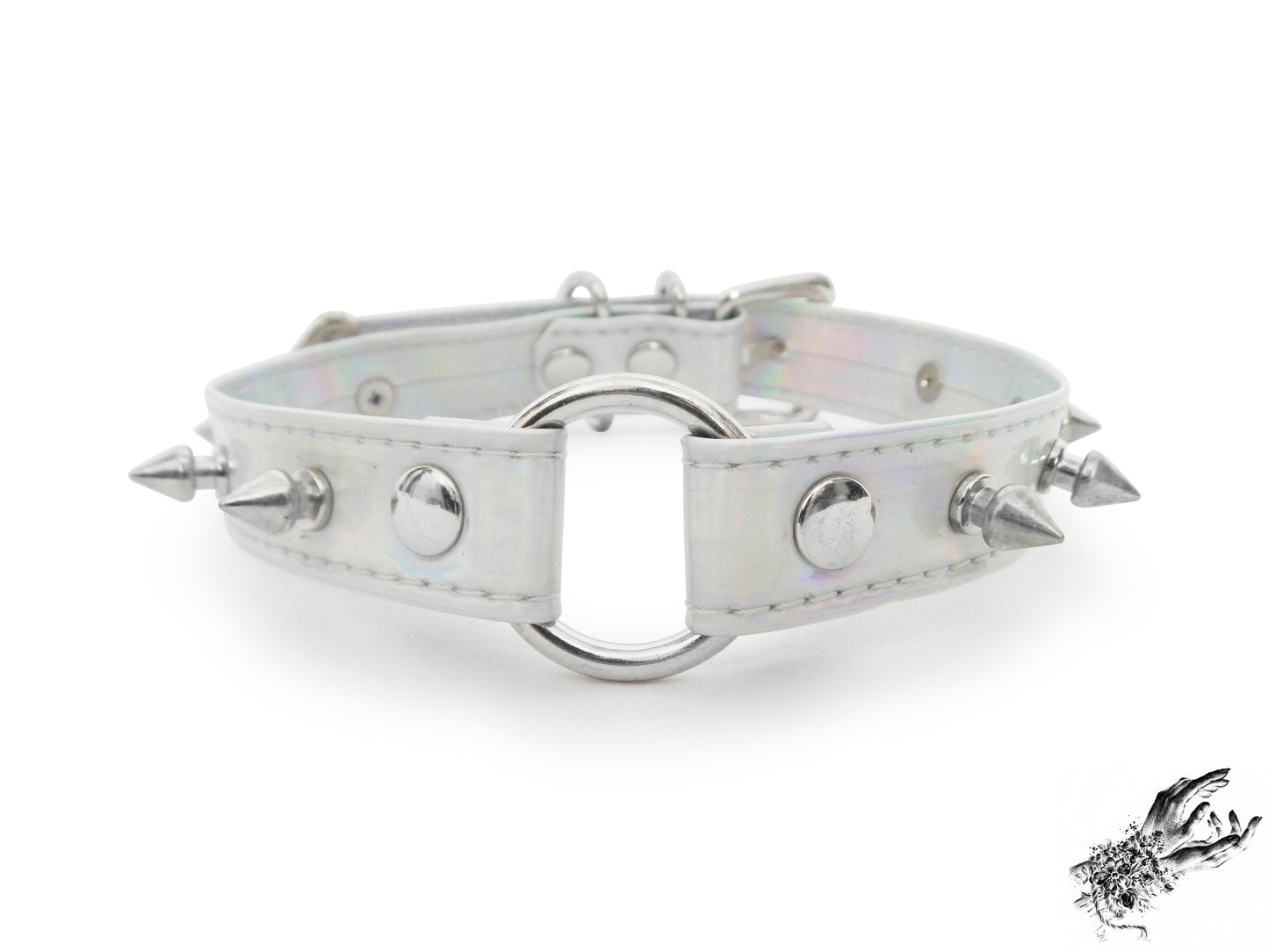 Holographic Silver Studded O Ring Choker