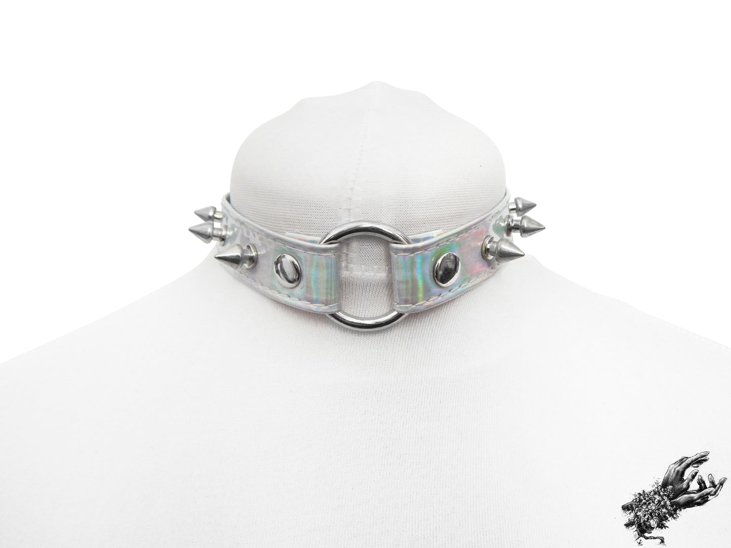 Holographic Silver Studded O Ring Choker