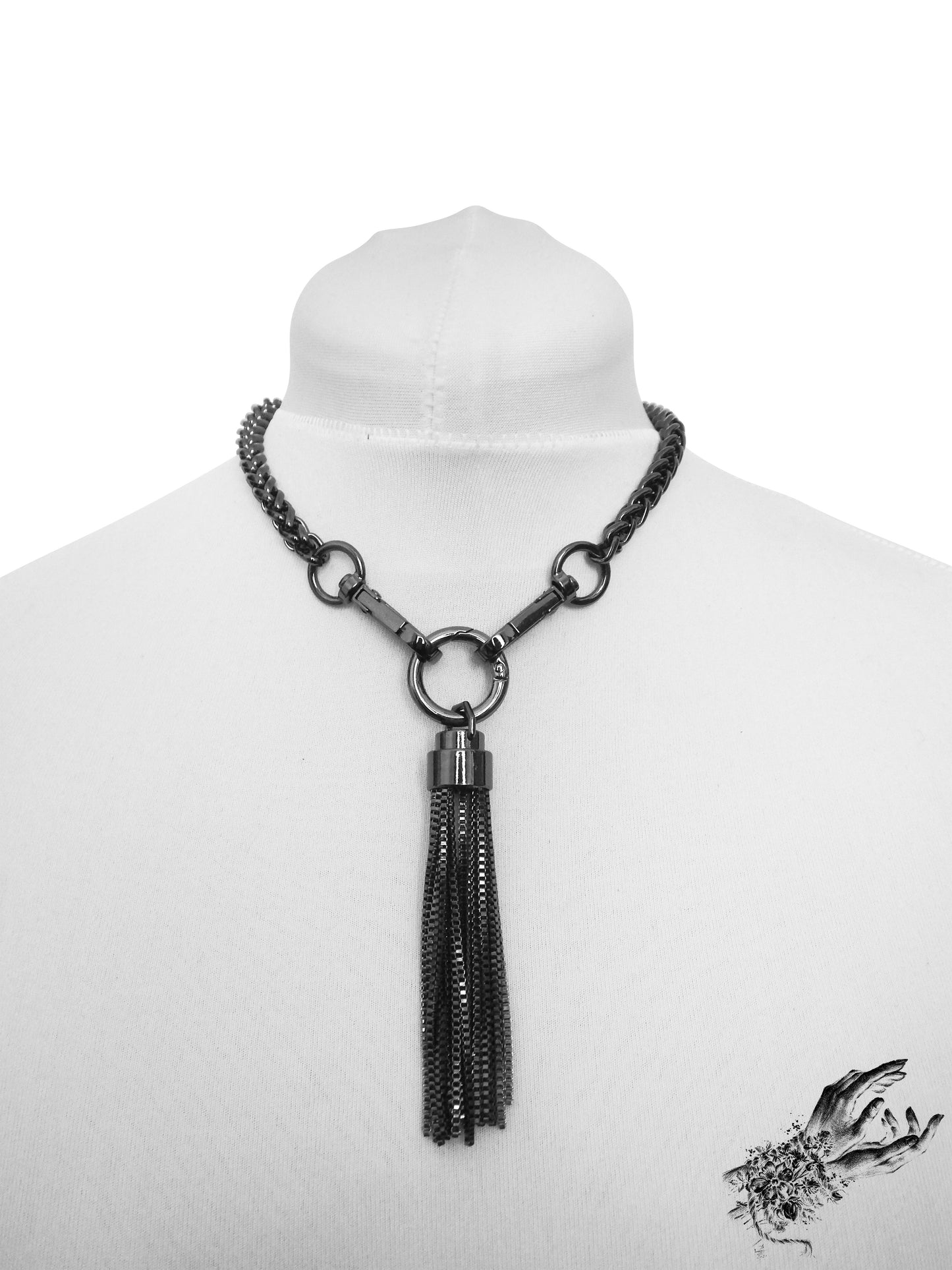 Black Chunky Chain and Tassel Necklace