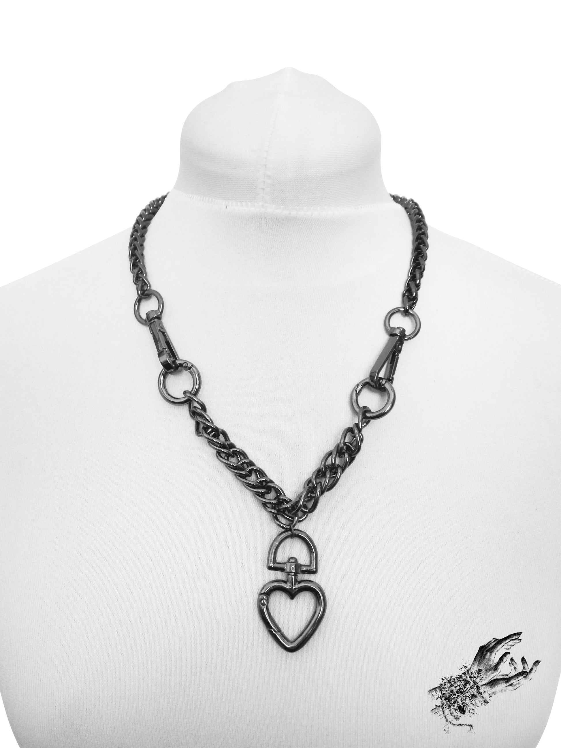 Black Chunky Chain and Heart Necklace - 8th Sin