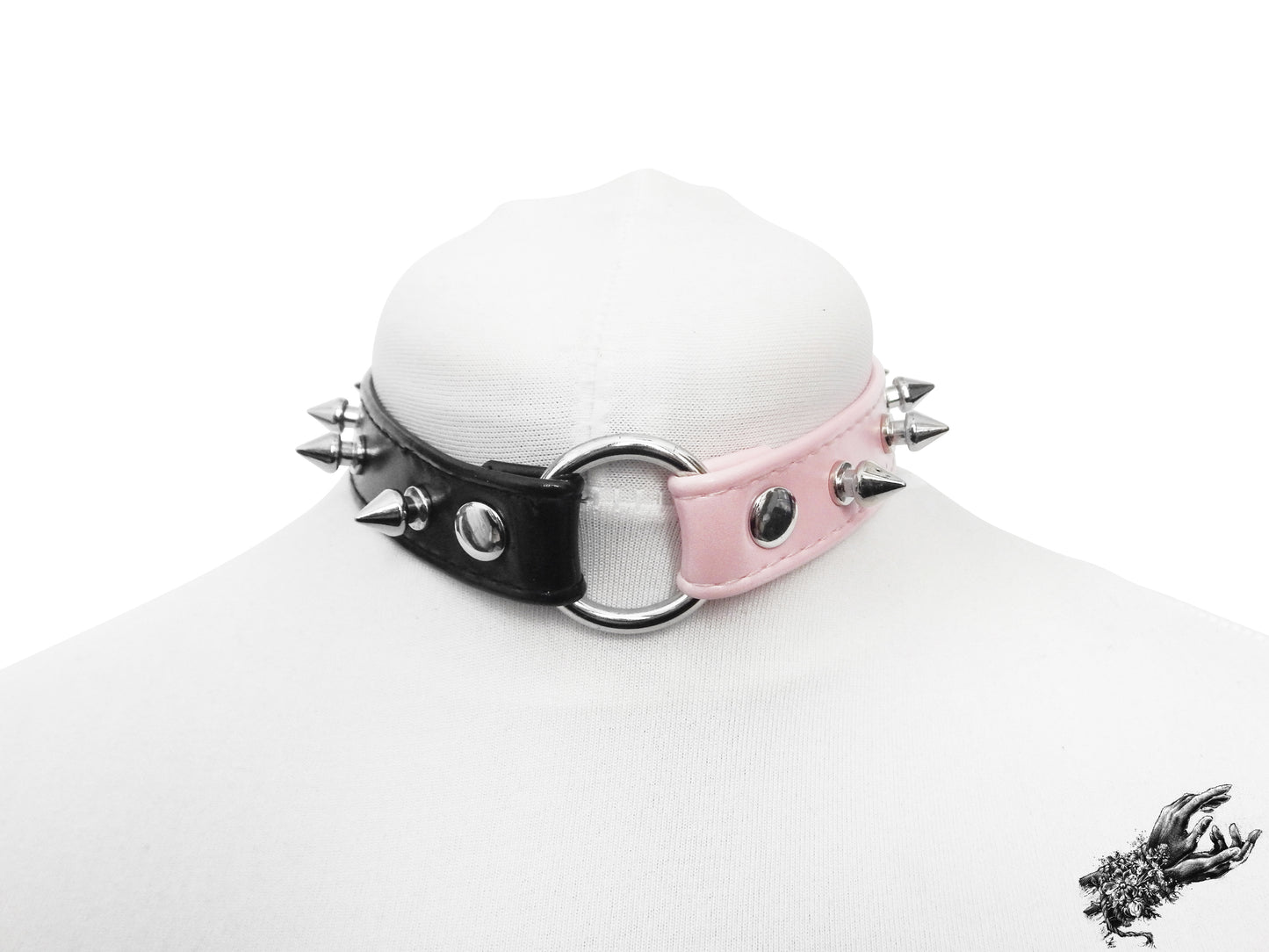 Half Black and Half Pink Studded O Ring Choker