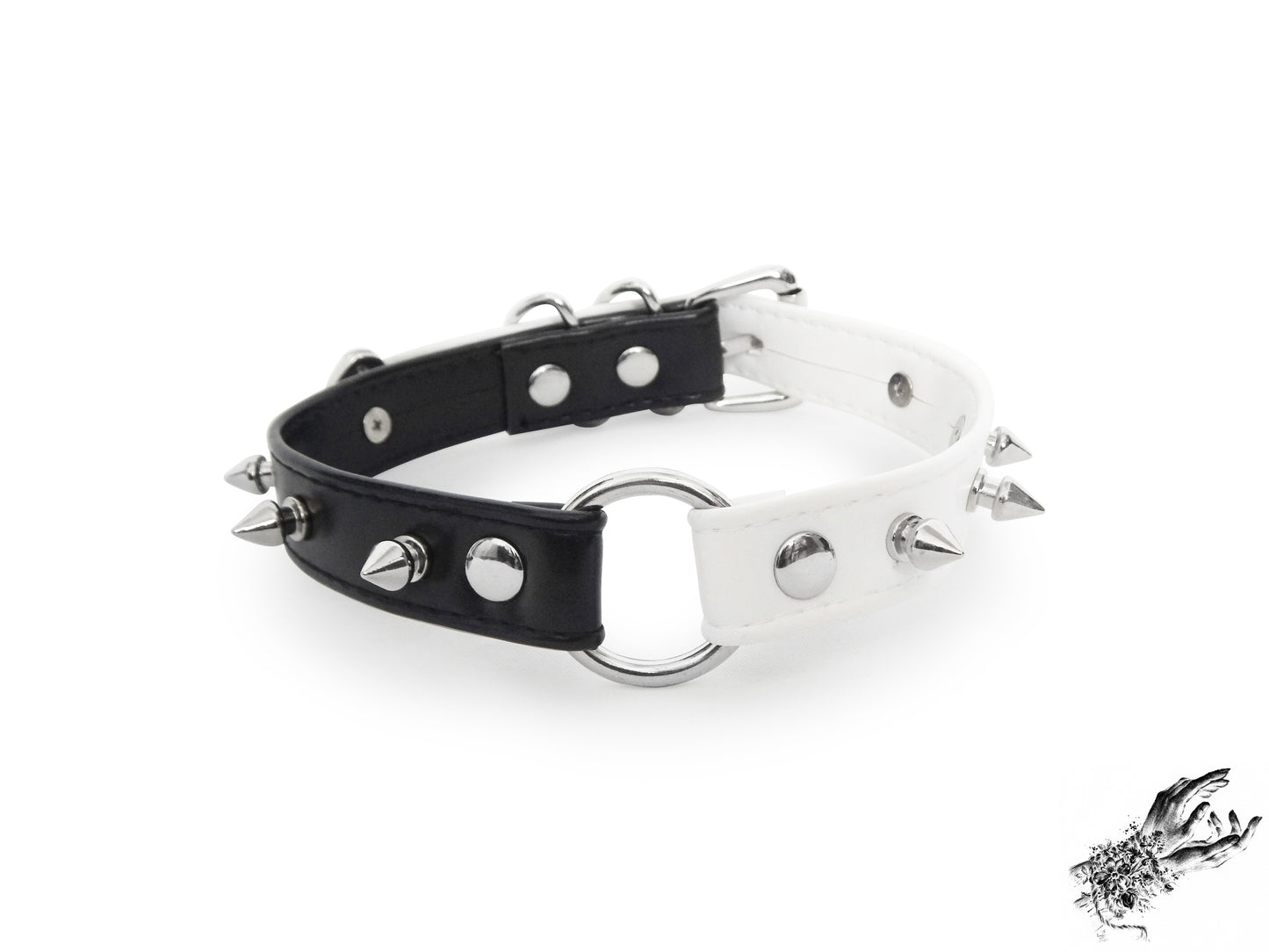 Half Black and Half White Studded O Ring Choker