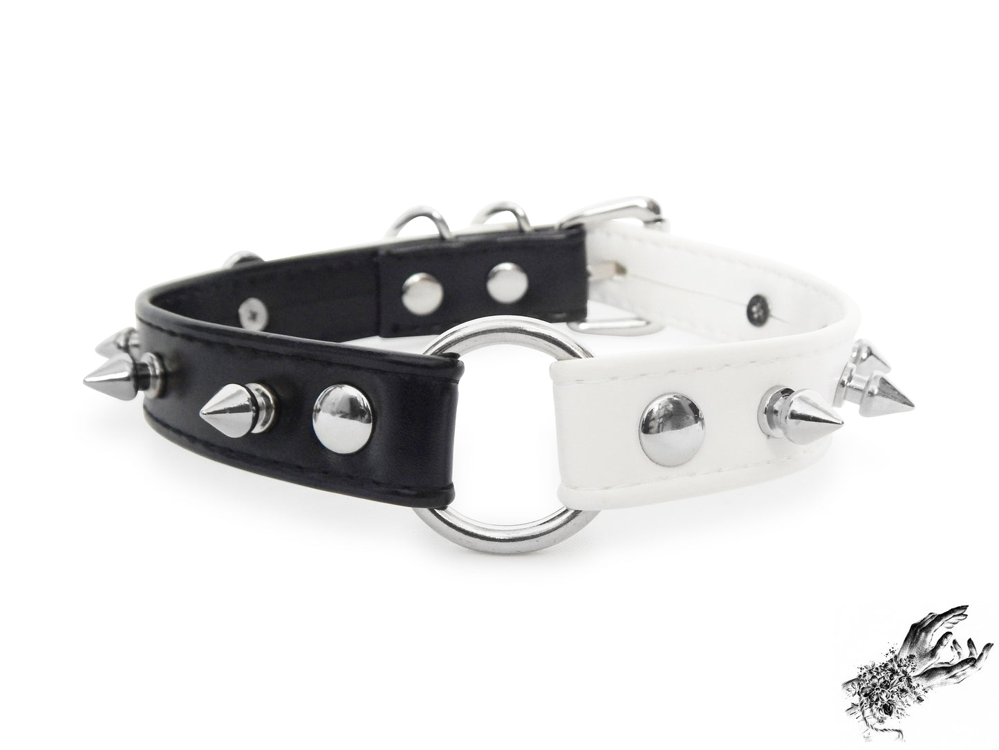 Half Black and Half White Studded O Ring Choker