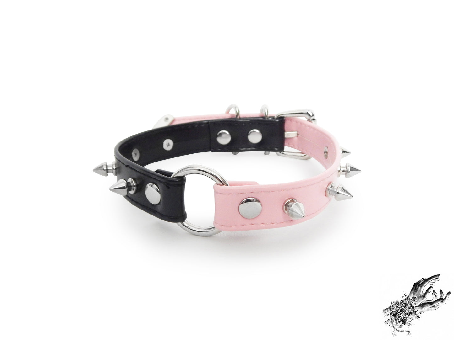 Half Black and Half Pink Studded O Ring Choker