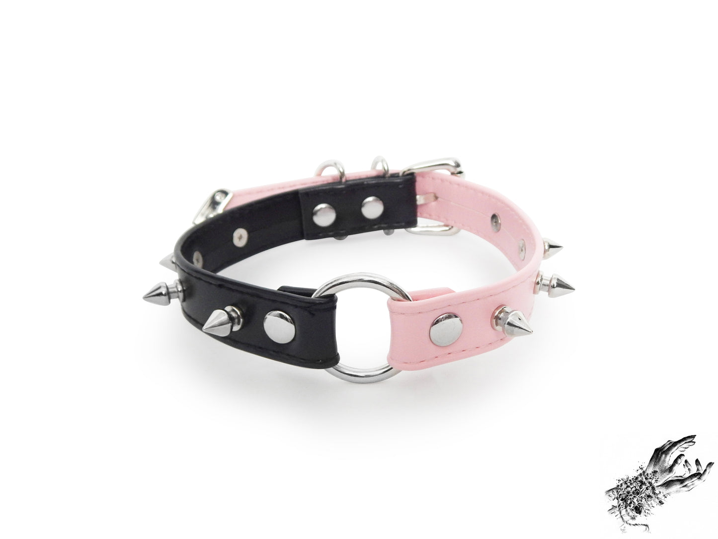 Half Black and Half Pink Studded O Ring Choker